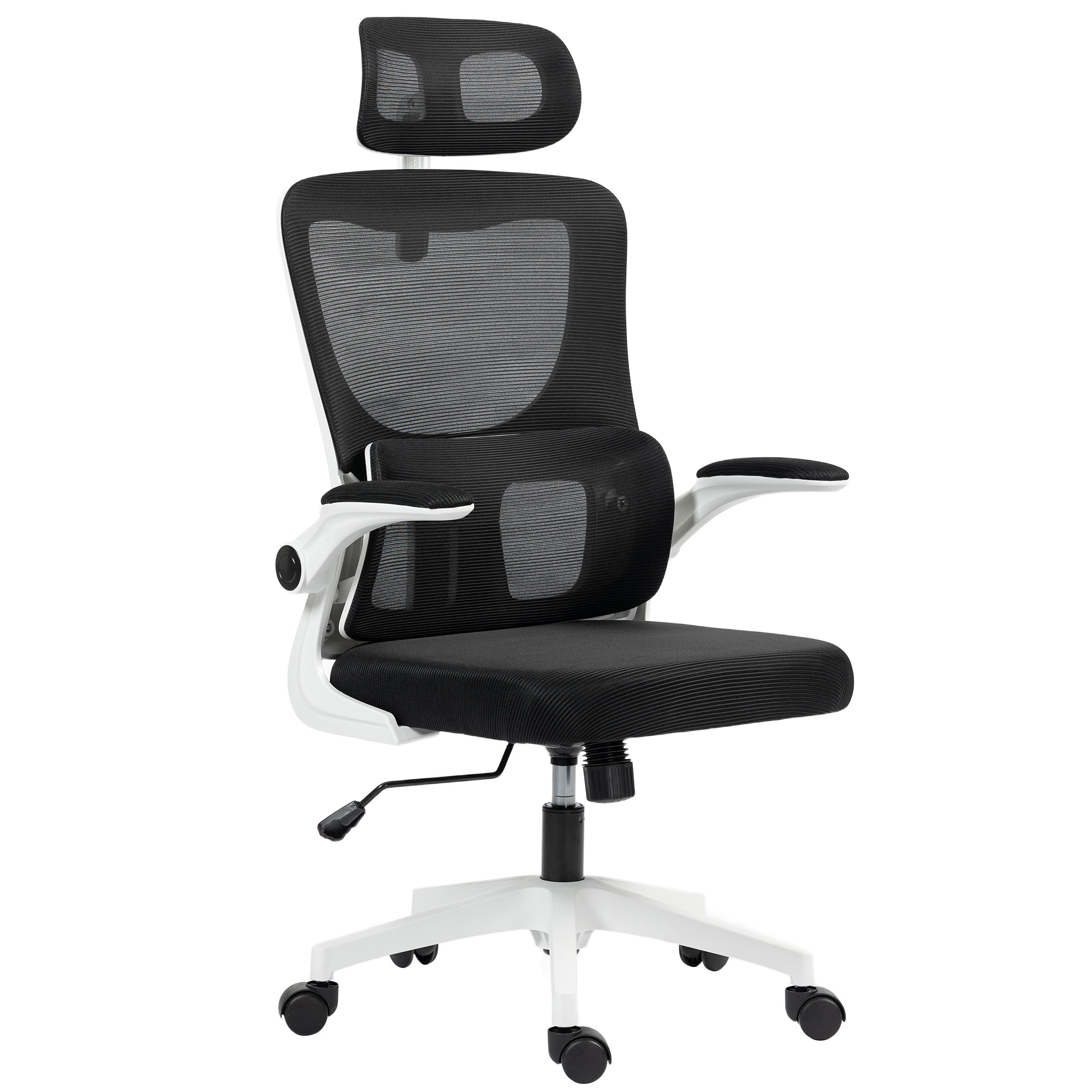 MEDRYSSA Mesh Fabric Office Chair with Adjustable Headrest - Black and White - Life Essentials