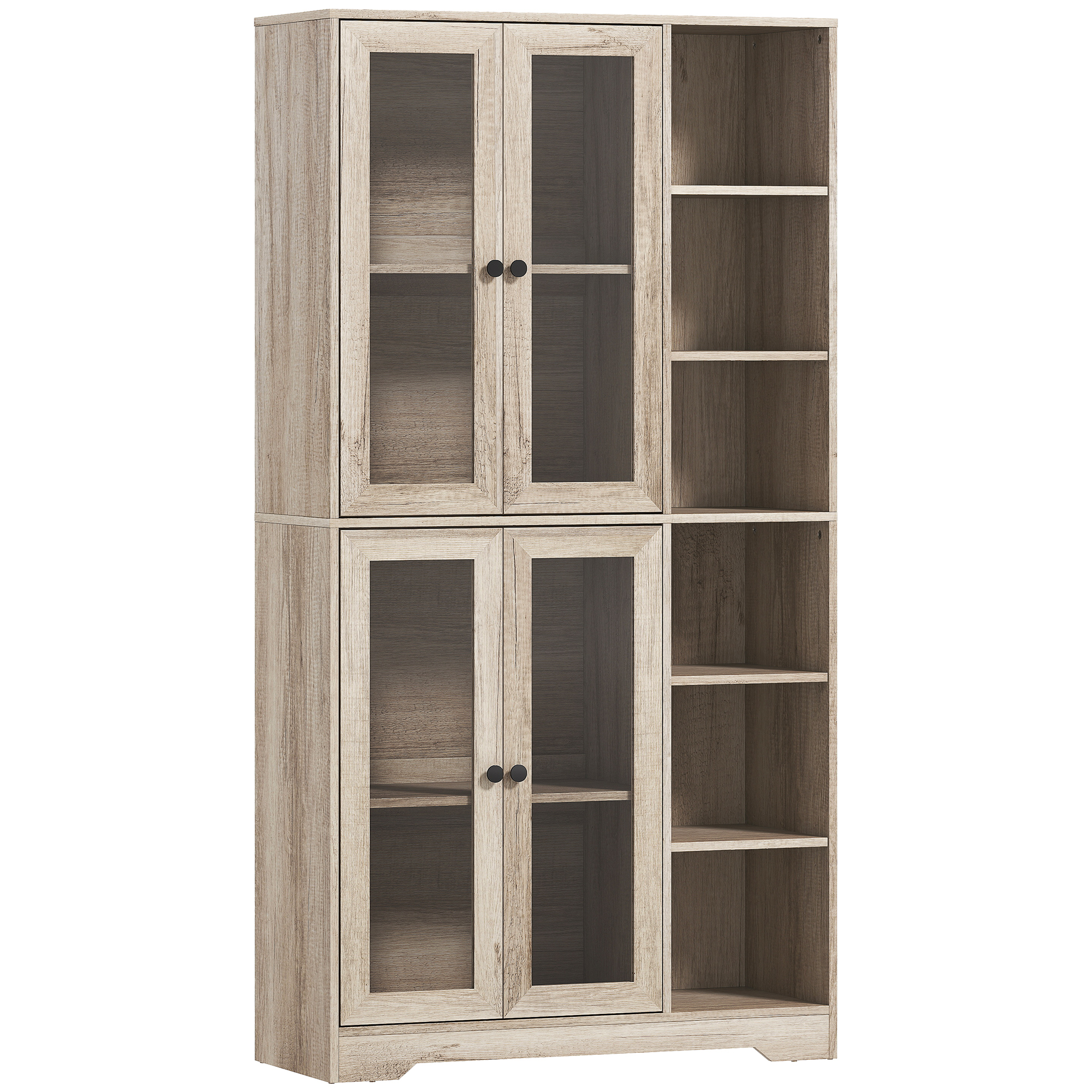 HALVORYS Multi Storage Kitchen Cabinet with Glass Doors - Grey - Life Essentials
