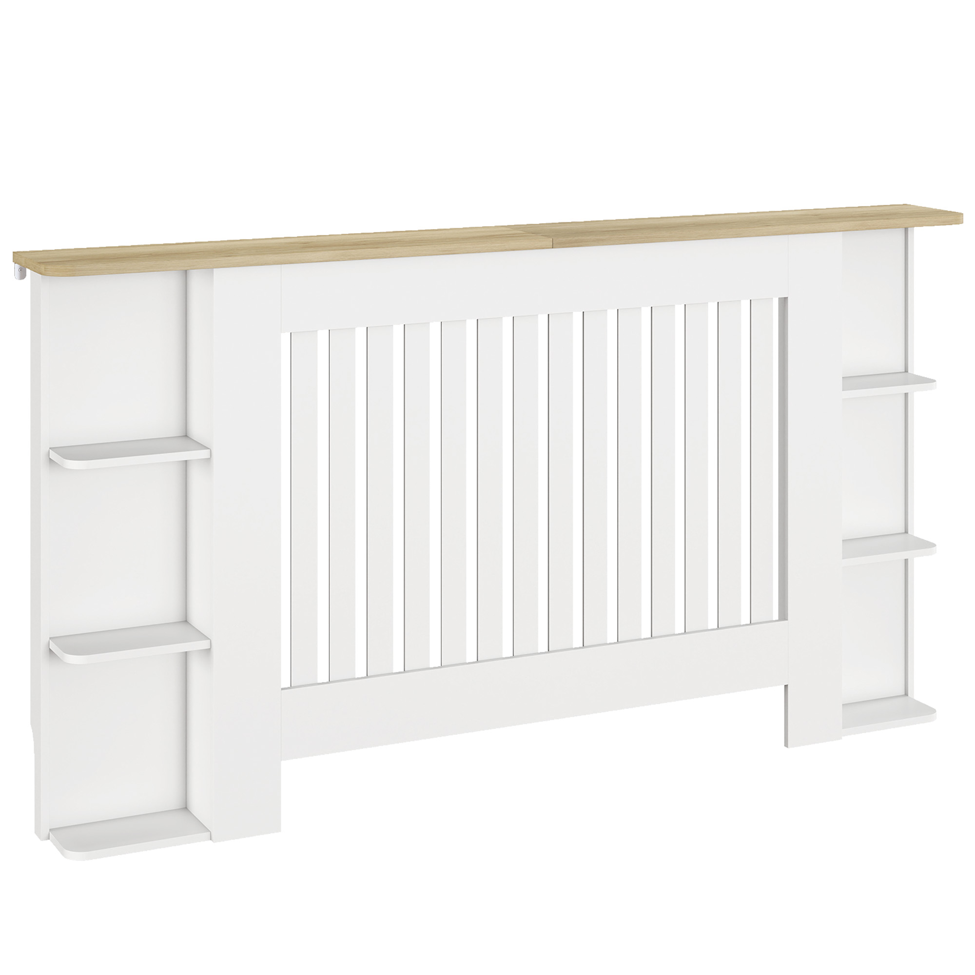 LORTHYNE Large Hallway Vertical Slatted Radiator Cabinet with Open Storage Shelves - White - Life Essentials