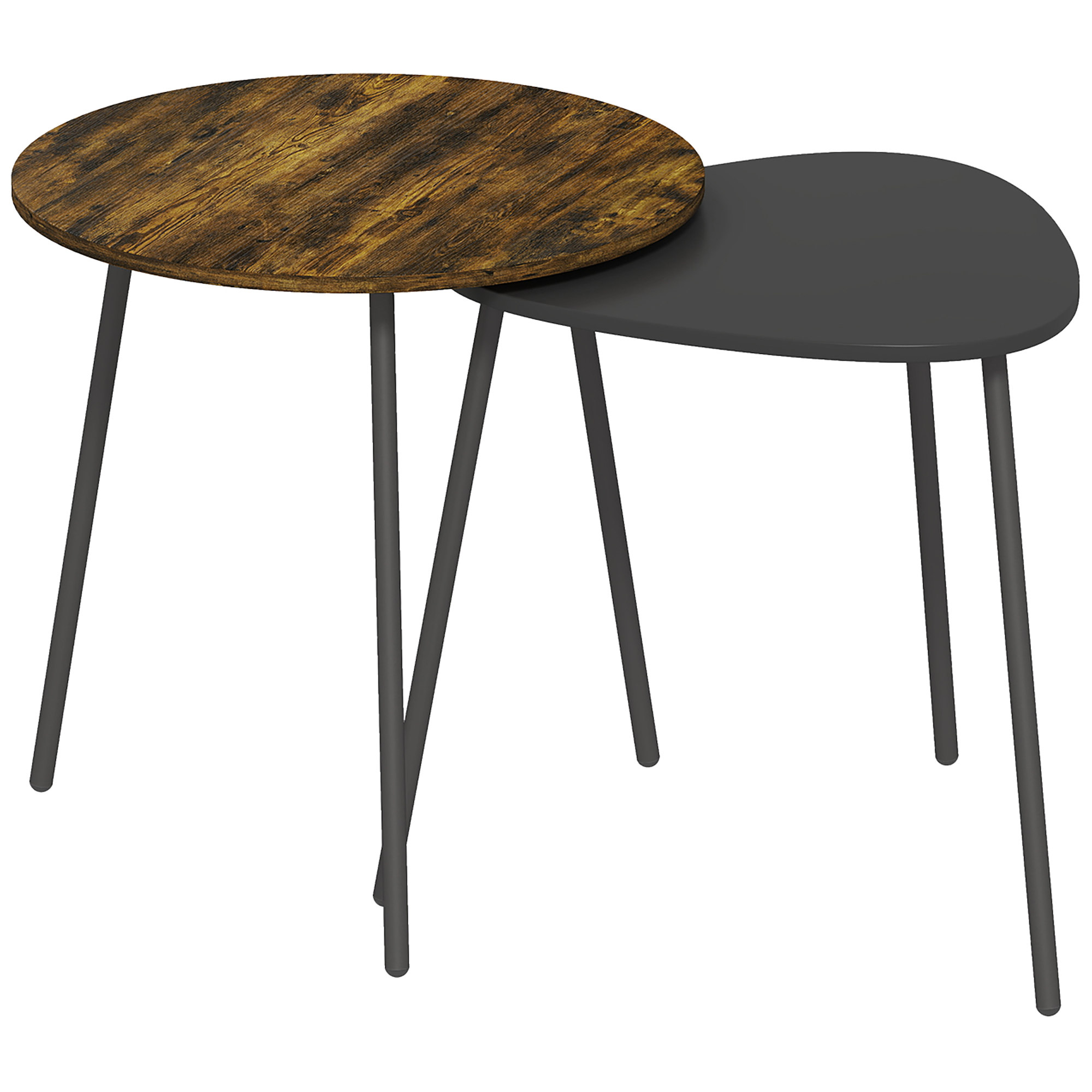 AEVARIN Nest of Side Table Set of 2 - Rustic Brown and Black - Life Essentials