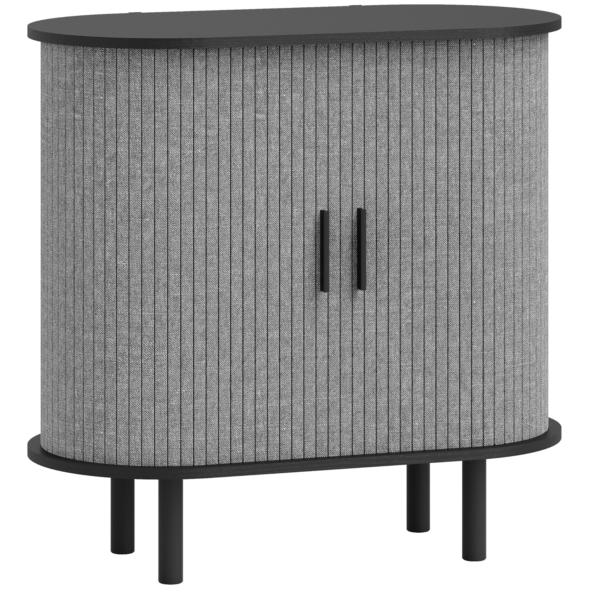 THYRALIUS Tambour Sideboard with Fluted Sliding Doors, Storage Shelves and Wooden Legs - Grey - Life Essentials