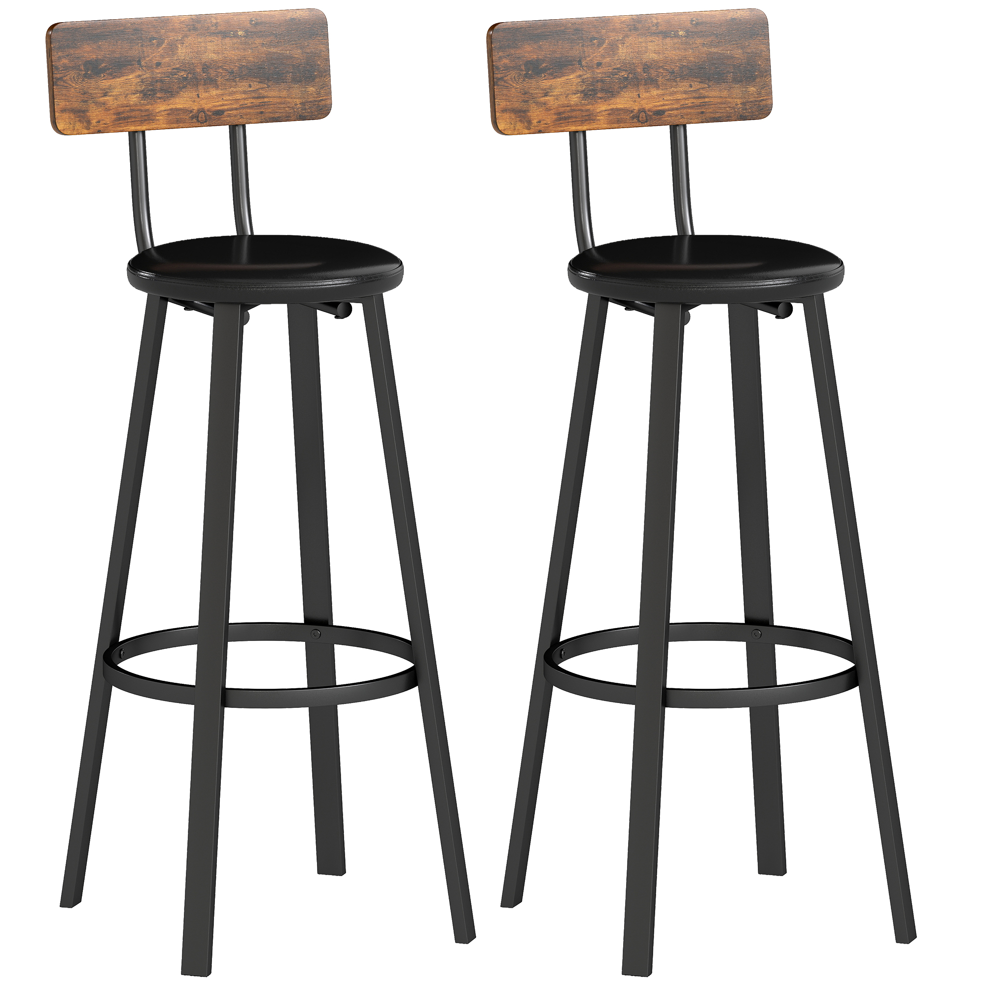 ENLORIA Faux Leather Bar Stools with Backrest and Footrest Set of 2 - Black - Life Essentials