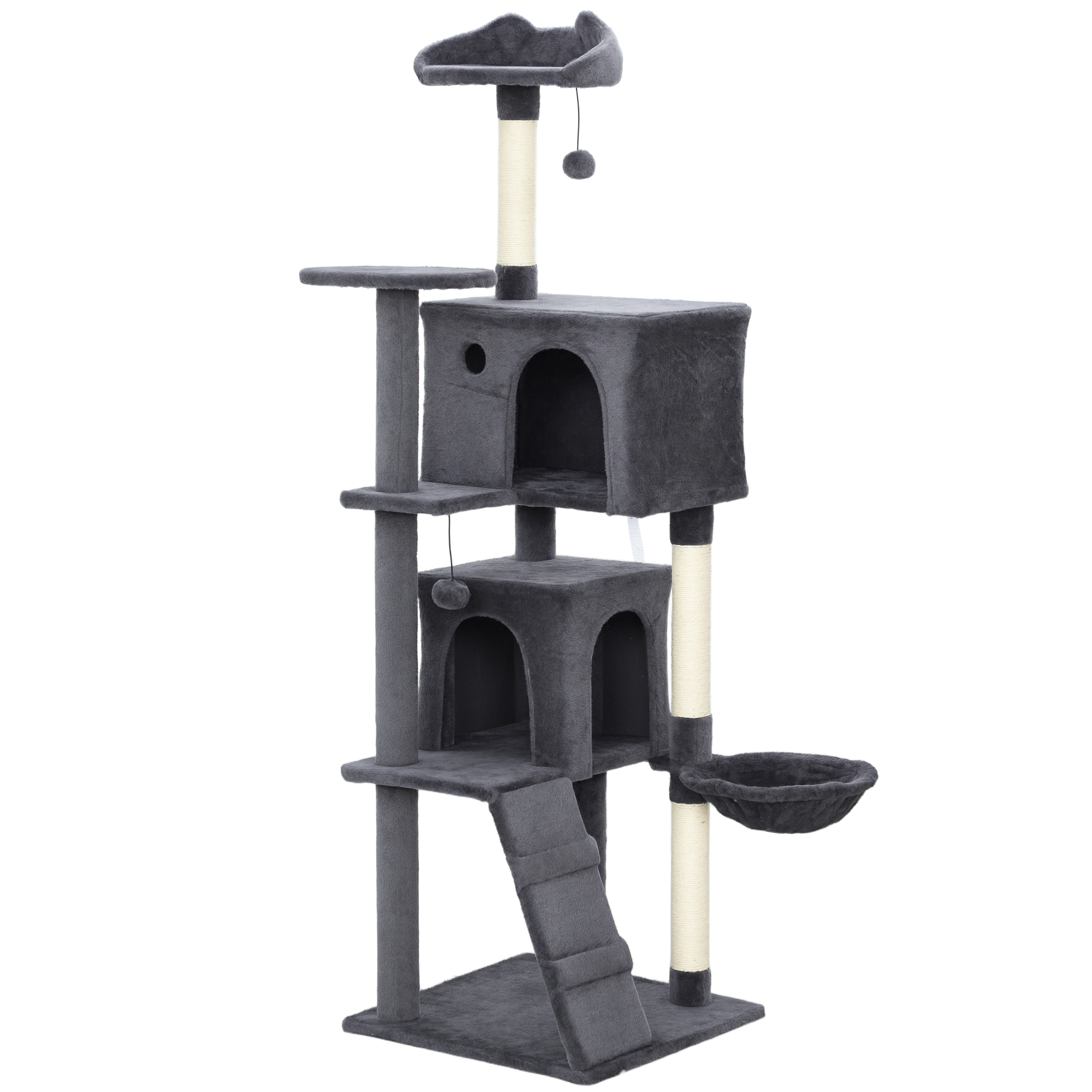 MORNYSS Large Cat Tree Tower with Sisal Scratching Posts 160cm - Dark Grey - Life Essentials