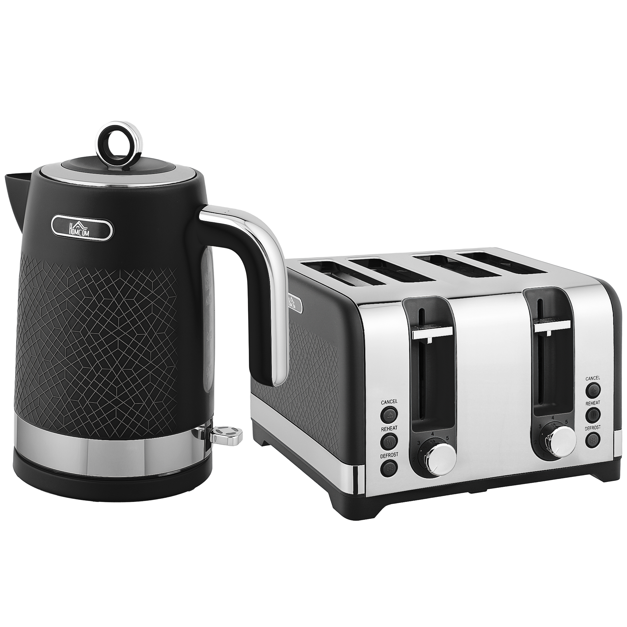 DEVOR Sleek Textured Kettle and Four Slice Toaster Set - Black - Life Essentials