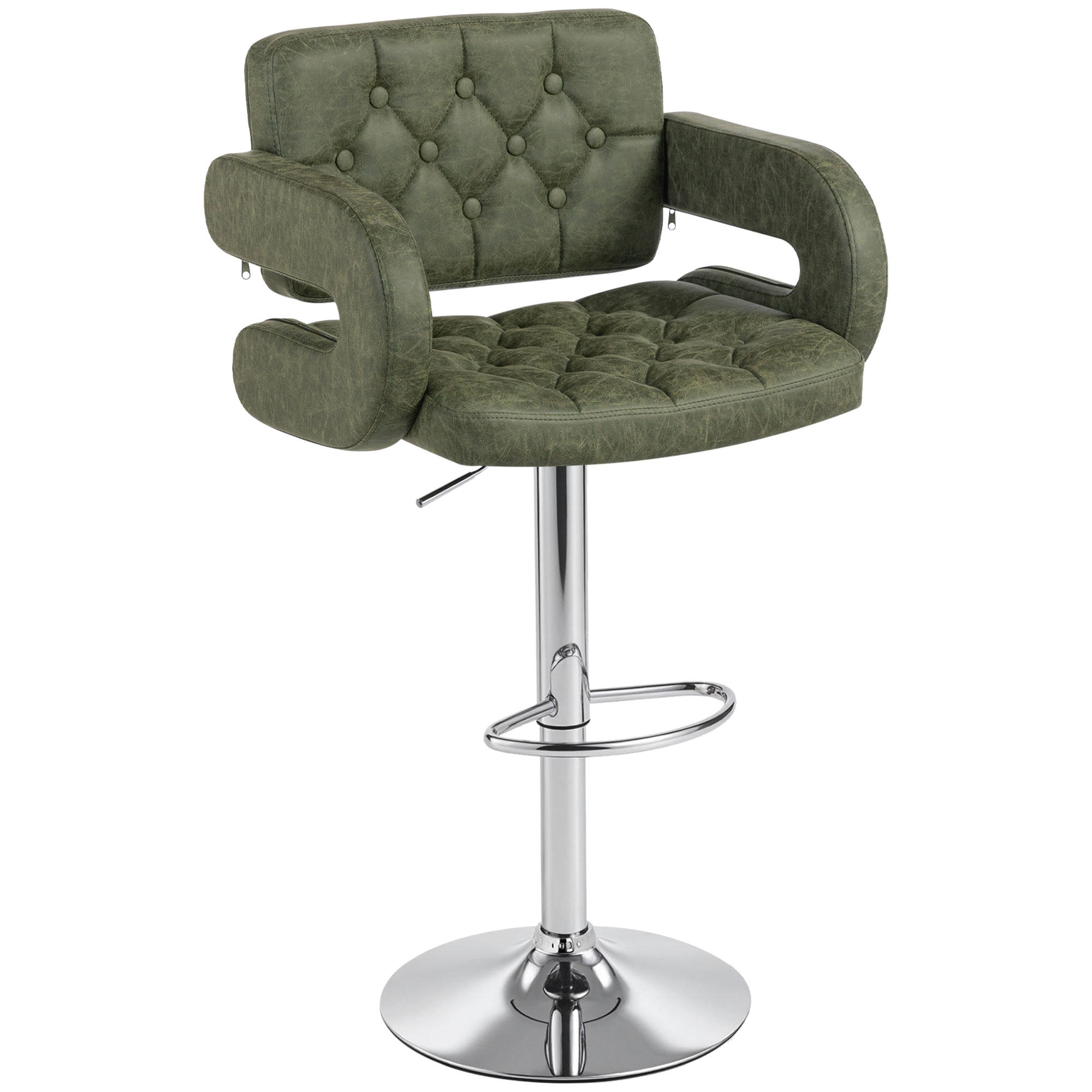 VRASTELLE Leather Bar Stool Height Adjustable with Footrest and Armrest - Green - Life Essentials