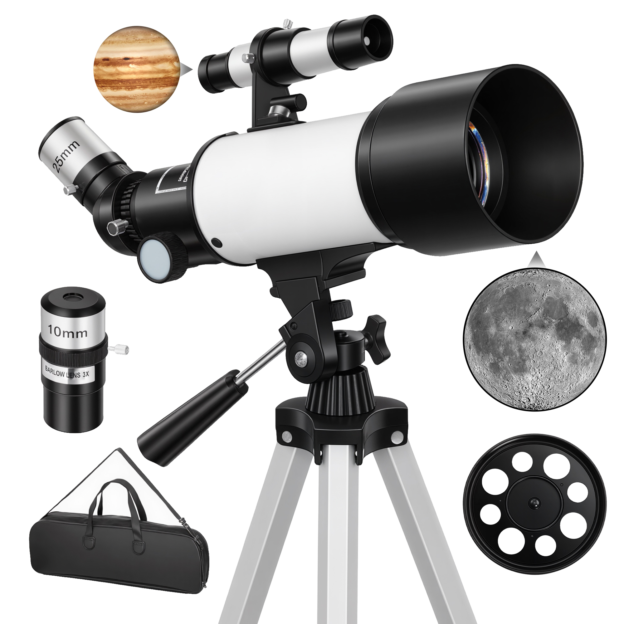 GLAVELLIS Astronomy Telescope for Adults and Beginners with 70 mm Aperture and Cary Bag - White - Life Essentials