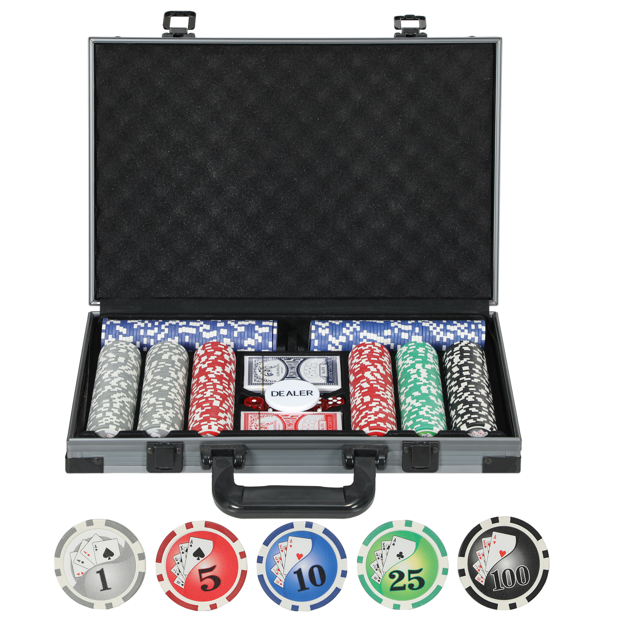 VESSANDRA 400 Piece 11.5g Numbered Poker Chips Set with Lightweight ABS Case, Casino Texas Holdem, Two Decks of Cards, Dealer and Five Dices - Grey - 