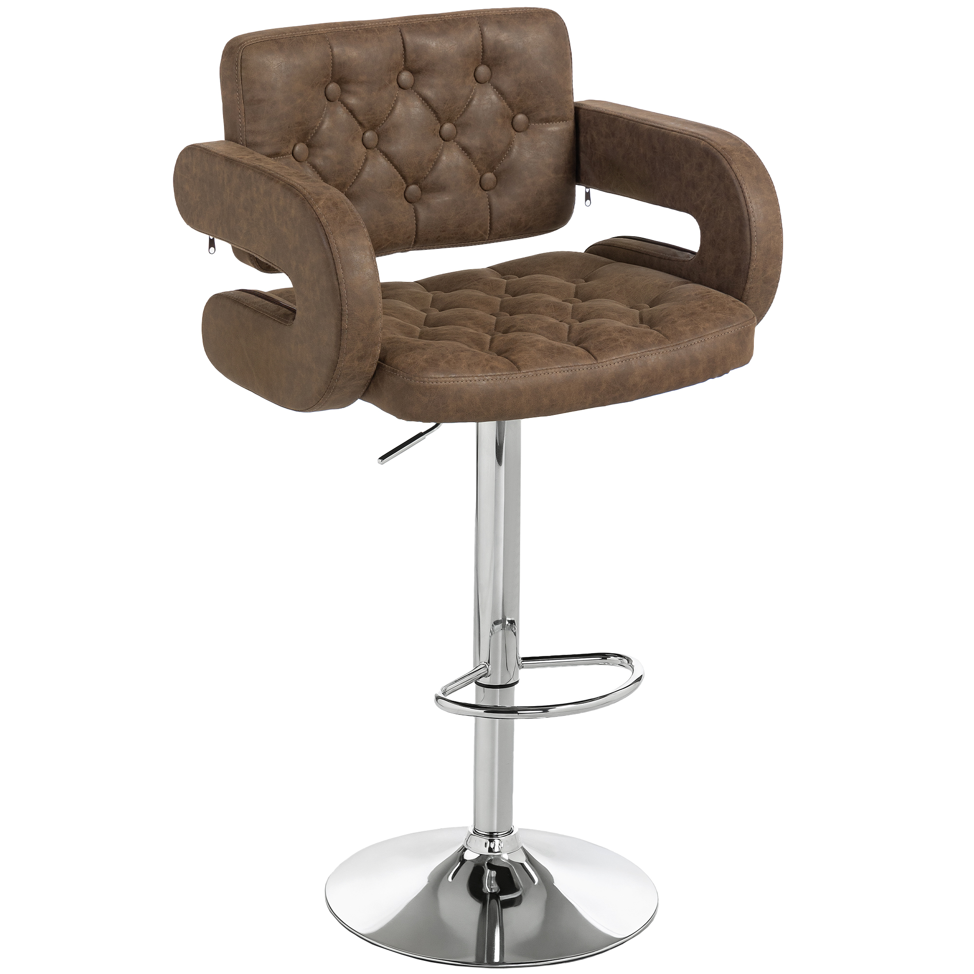 VRASTELLE Leather Bar Stool Height Adjustable with Footrest and Armrest - Coffee - Life Essentials