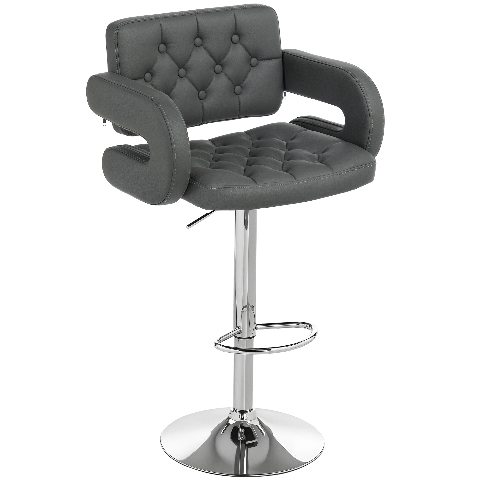 VRASTELLE Leather Bar Stool Height Adjustable with Footrest and Armrest - Grey - Life Essentials