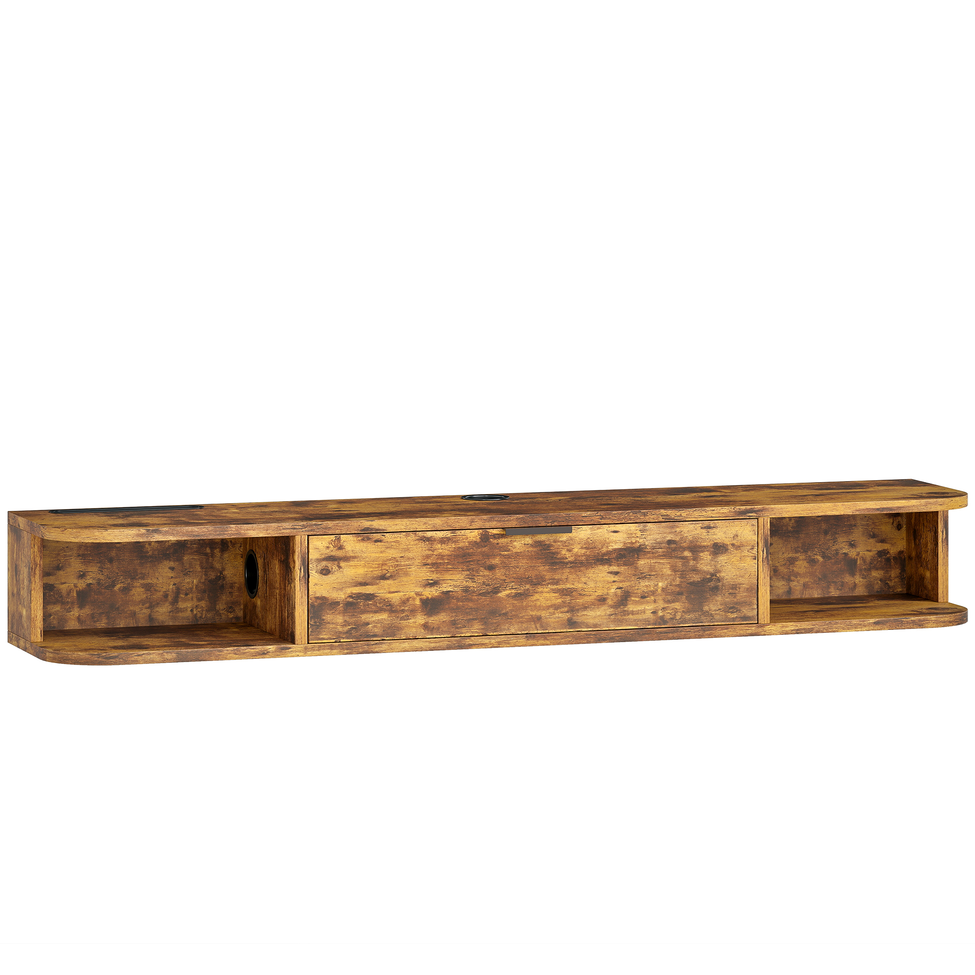 LEVRON Wall Mounted TV Unit for upto 50 Inch - Rustic Brown - Life Essentials