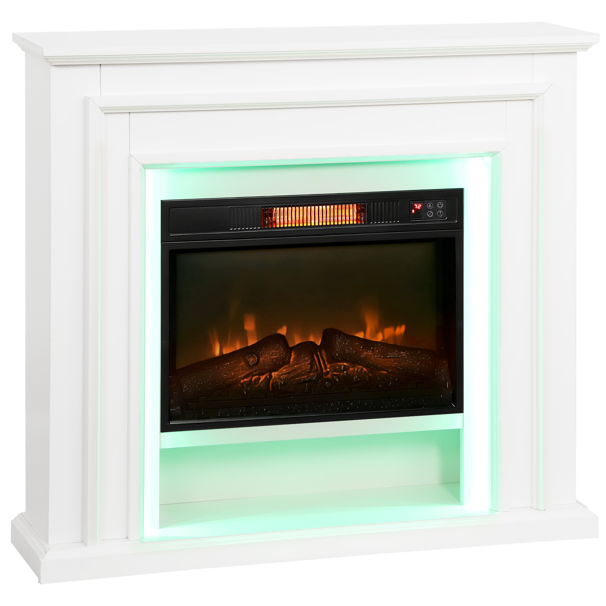 FARDELYS Electric Fireplace with Surround, LED Lights, 38 1800W Inset Electric Fire and Mantel Reach up to 30 m with Realistic Flame Effect - White
