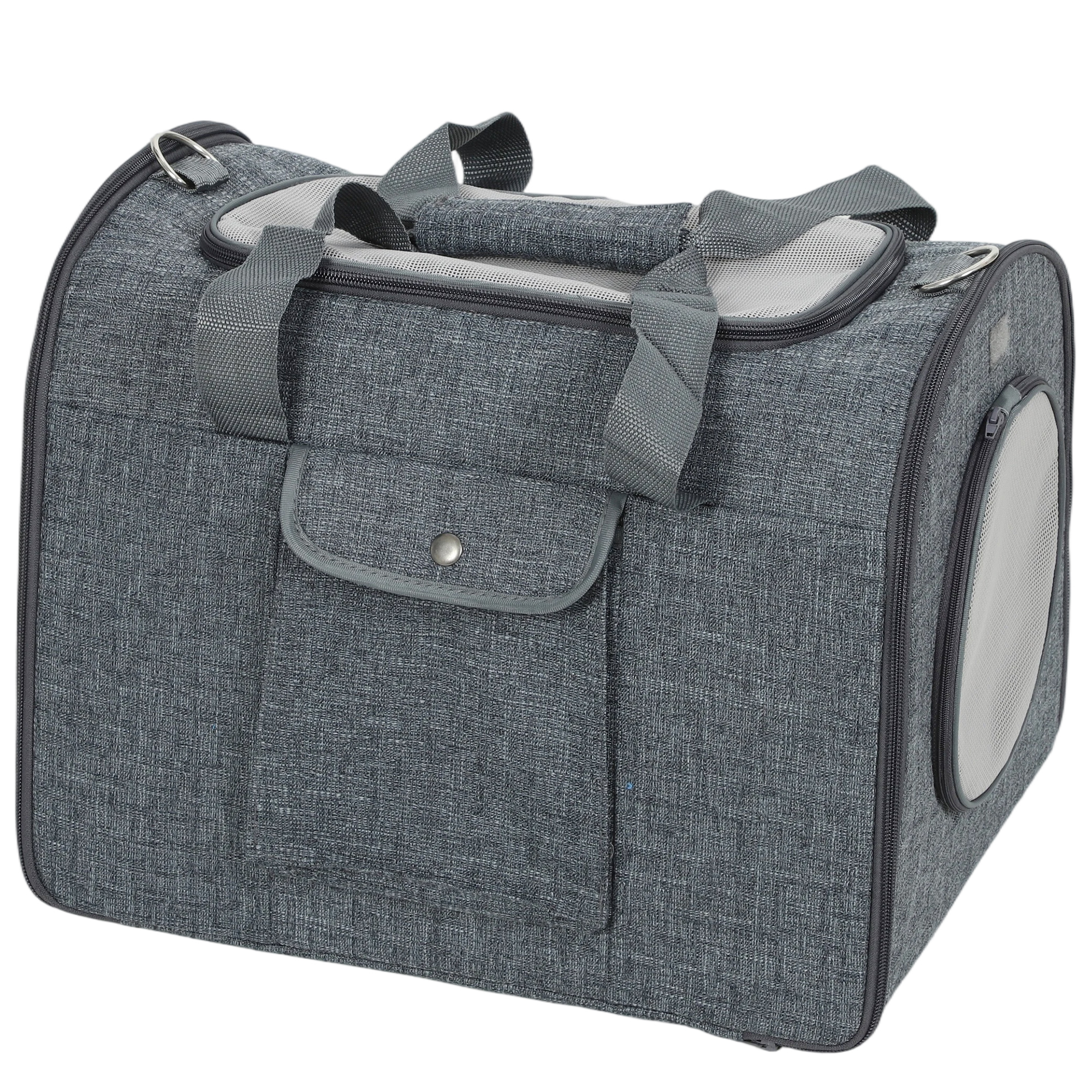 SYLFARRON Soft Portable Foldable Pet Carrier with Shoulder Strap - Dark Grey - Life Essentials