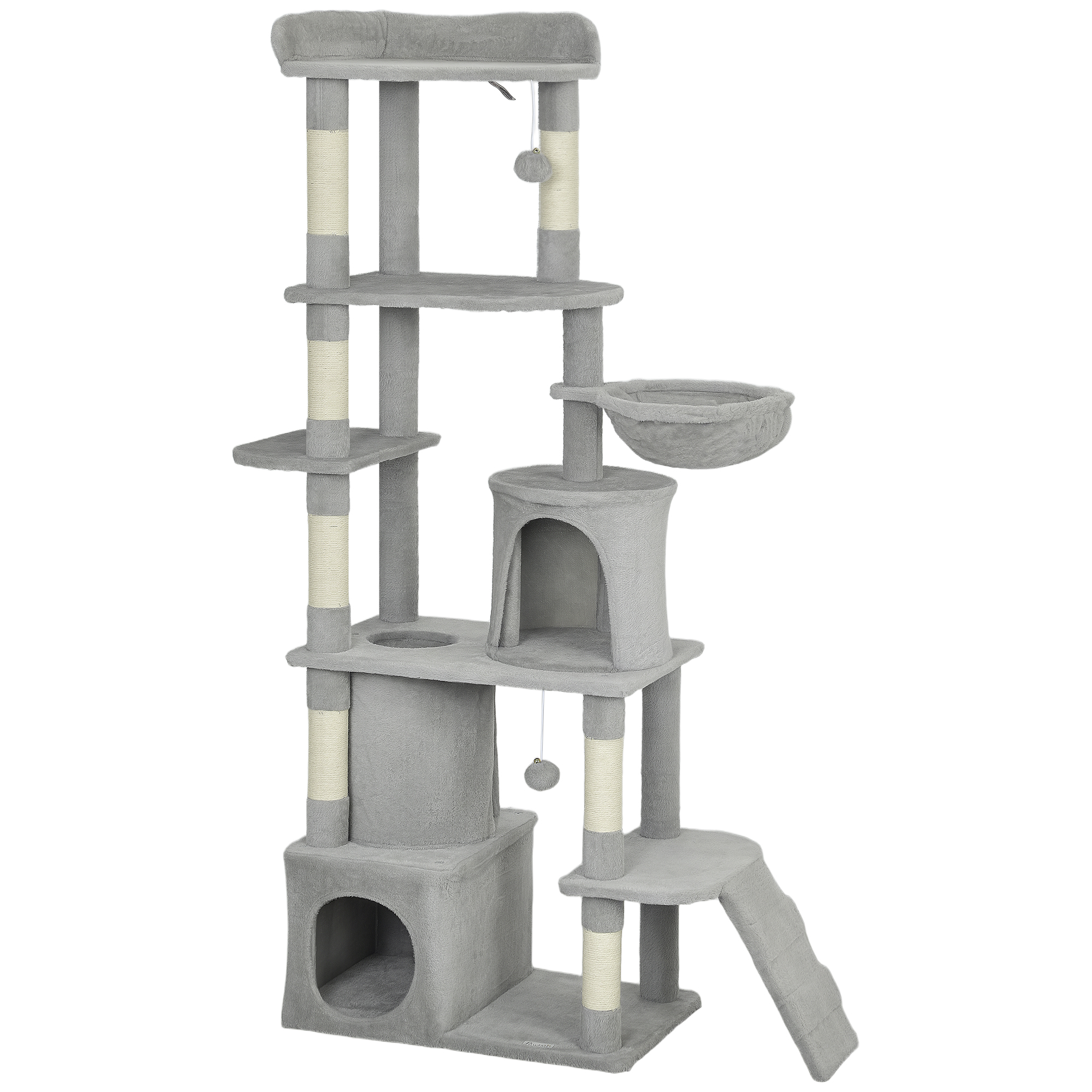 HALYVORN Large Cat Tree, Cat Tower with 7 Scratching Posts 170cm - Light Grey - Life Essentials