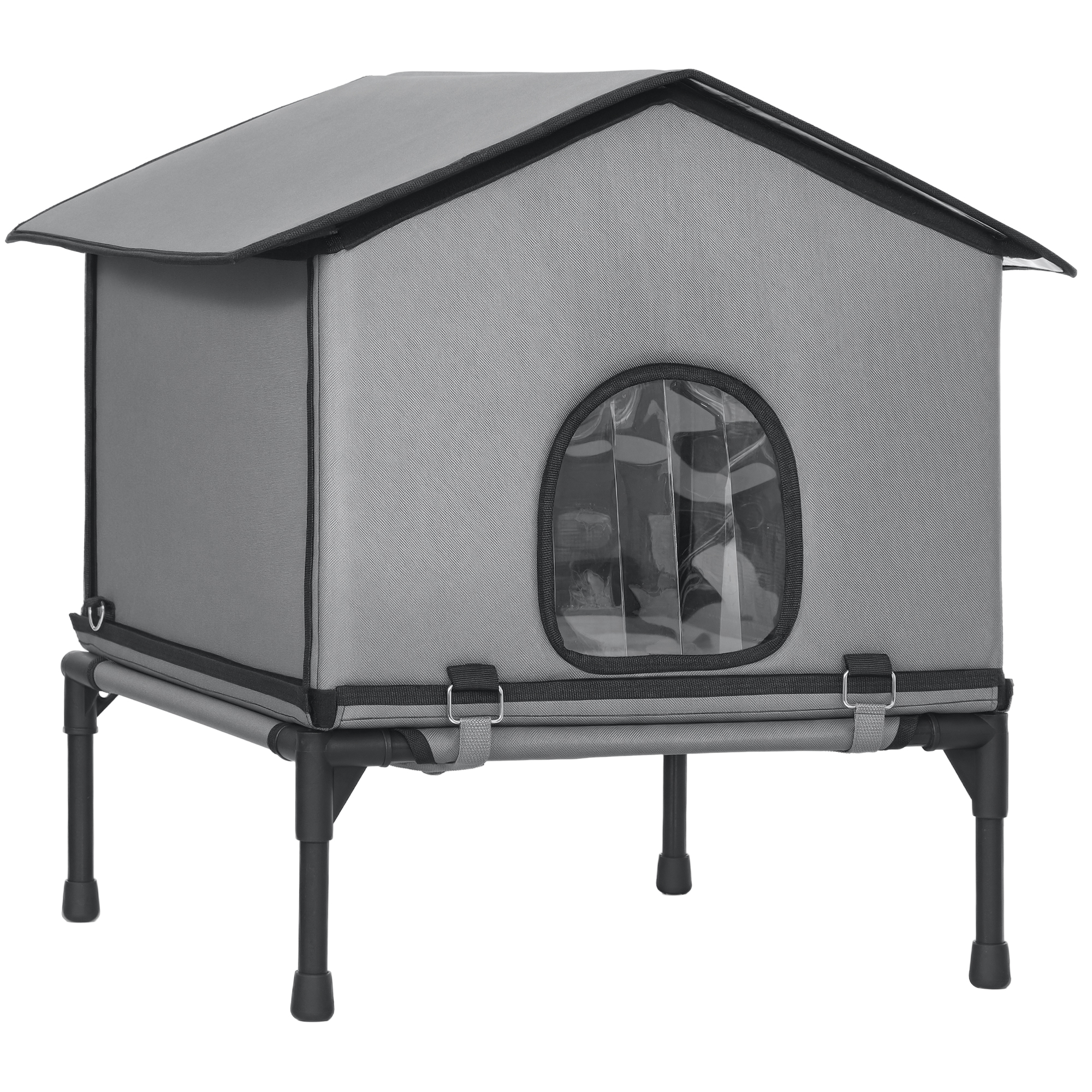 RALVARIA Outdoor Cat House Waterproof Insulated Cat Kennel with Elevated Base - Grey - Life Essentials