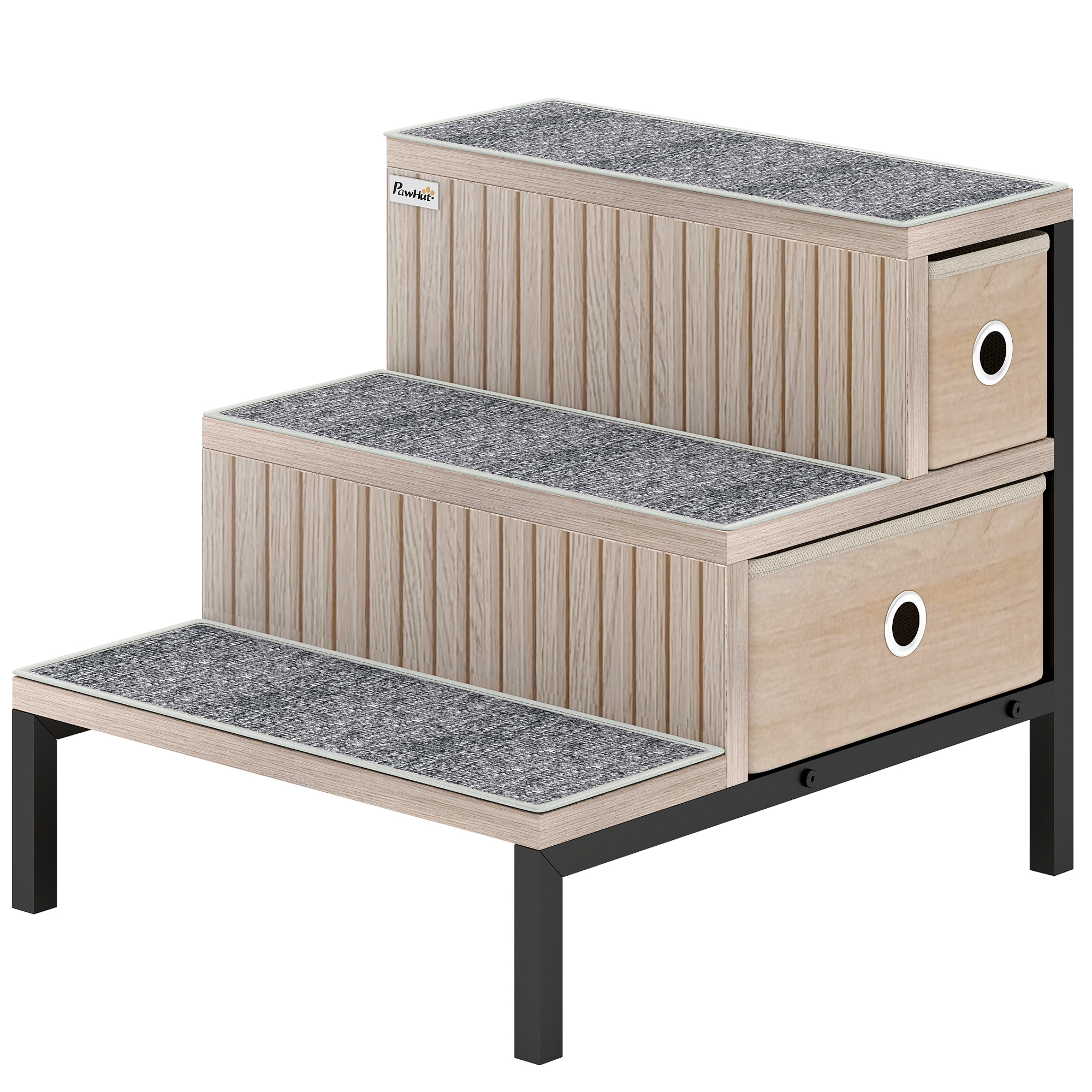 NORLAVEN Dog Step Stairs for Small Dogs and Older Cats with Storage - Light Oak - Life Essentials