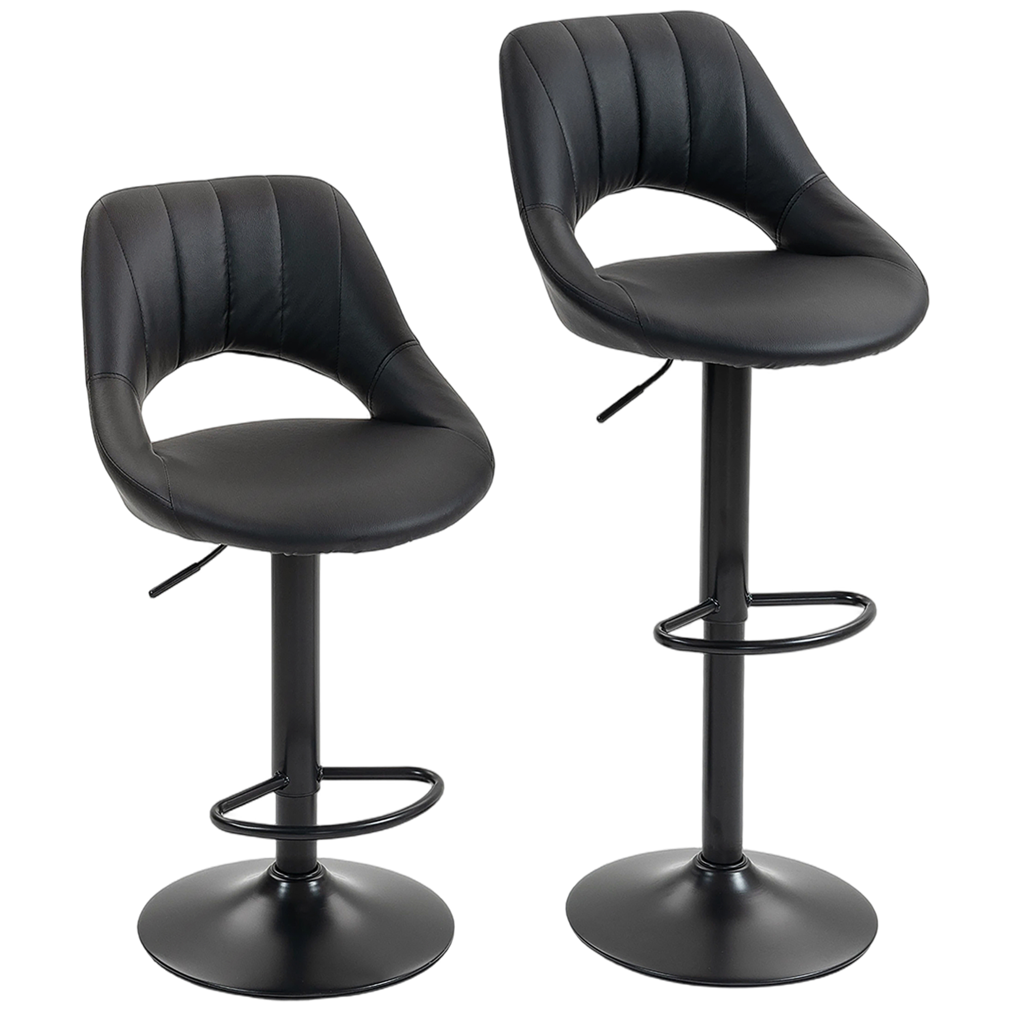 CORTHYS Faux Leather Set of 2 Bar Stools - Black - Life Essentials