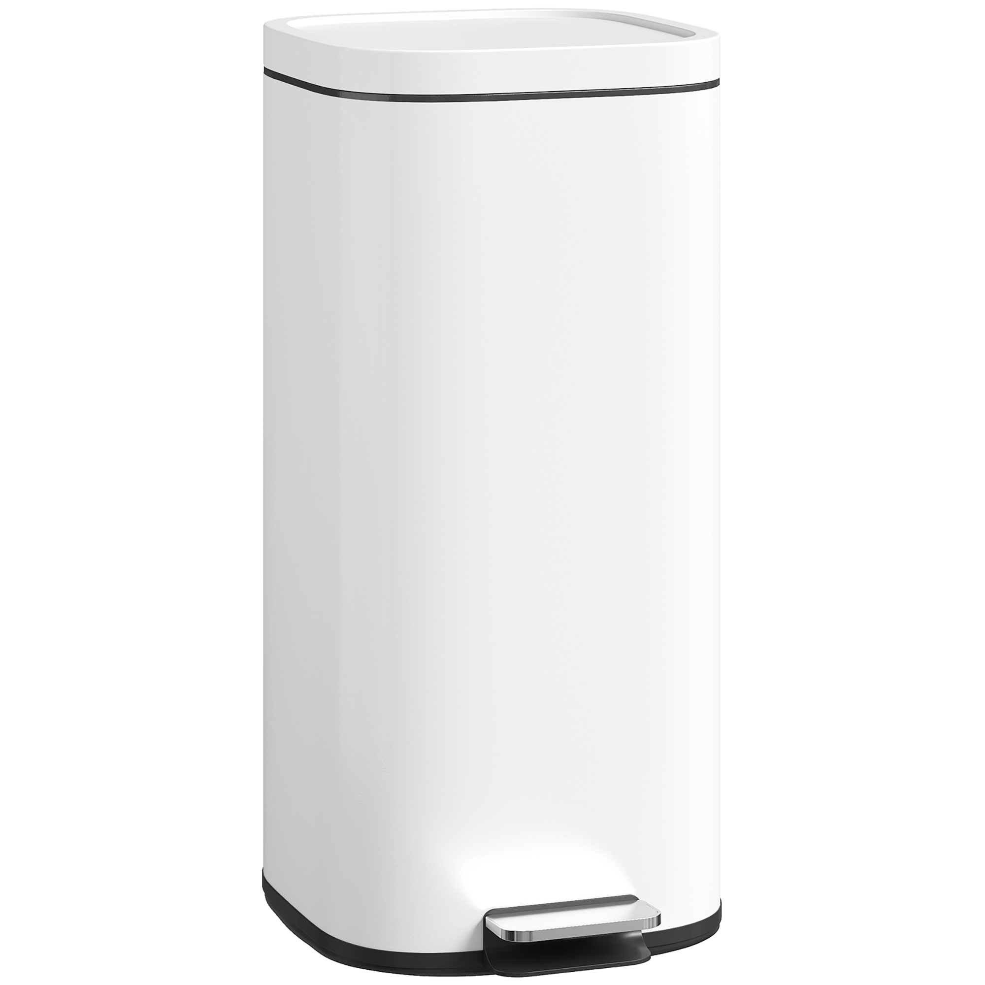 WEALDRIC 30L Rubbish Bin Compact Pedal with Soft-Close, Stay-Open Lid, Removable Bucket - White - Life Essentials