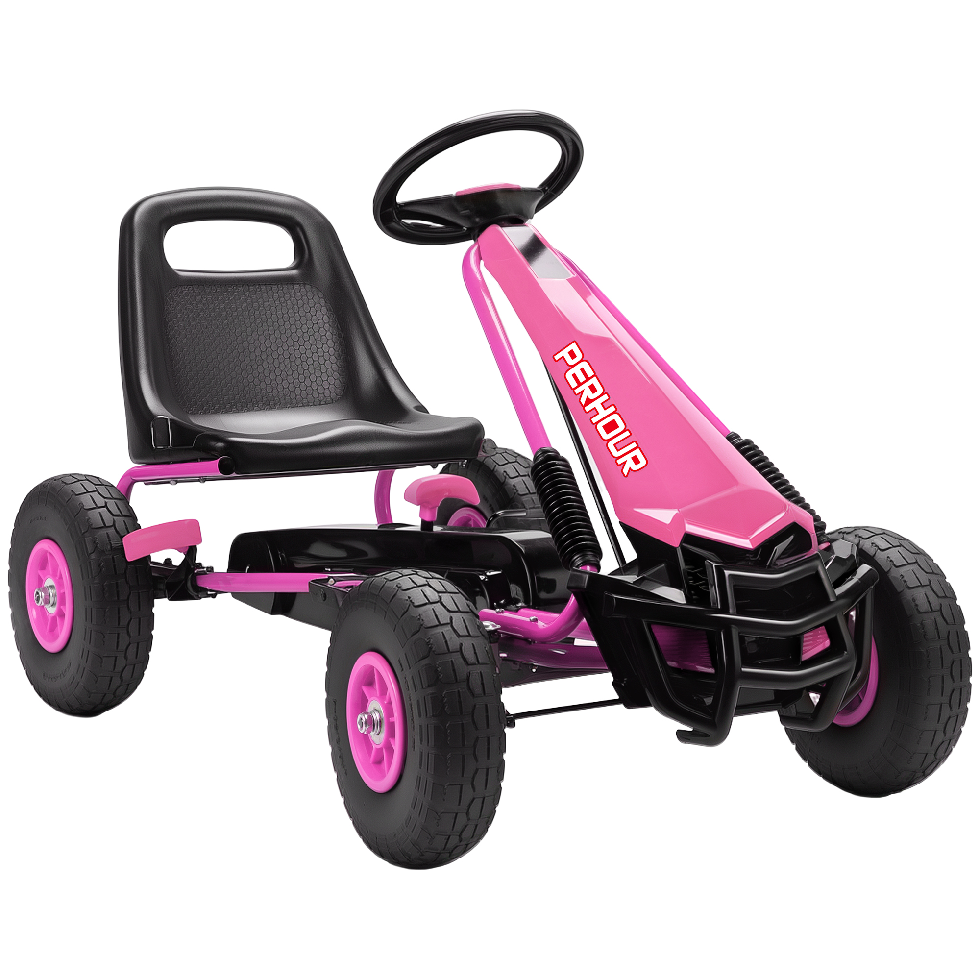 SORYNTH Kids Pedal Go Kart with Adjustable Seat, Manual Clutch, Brake - Pink - Life Essentials