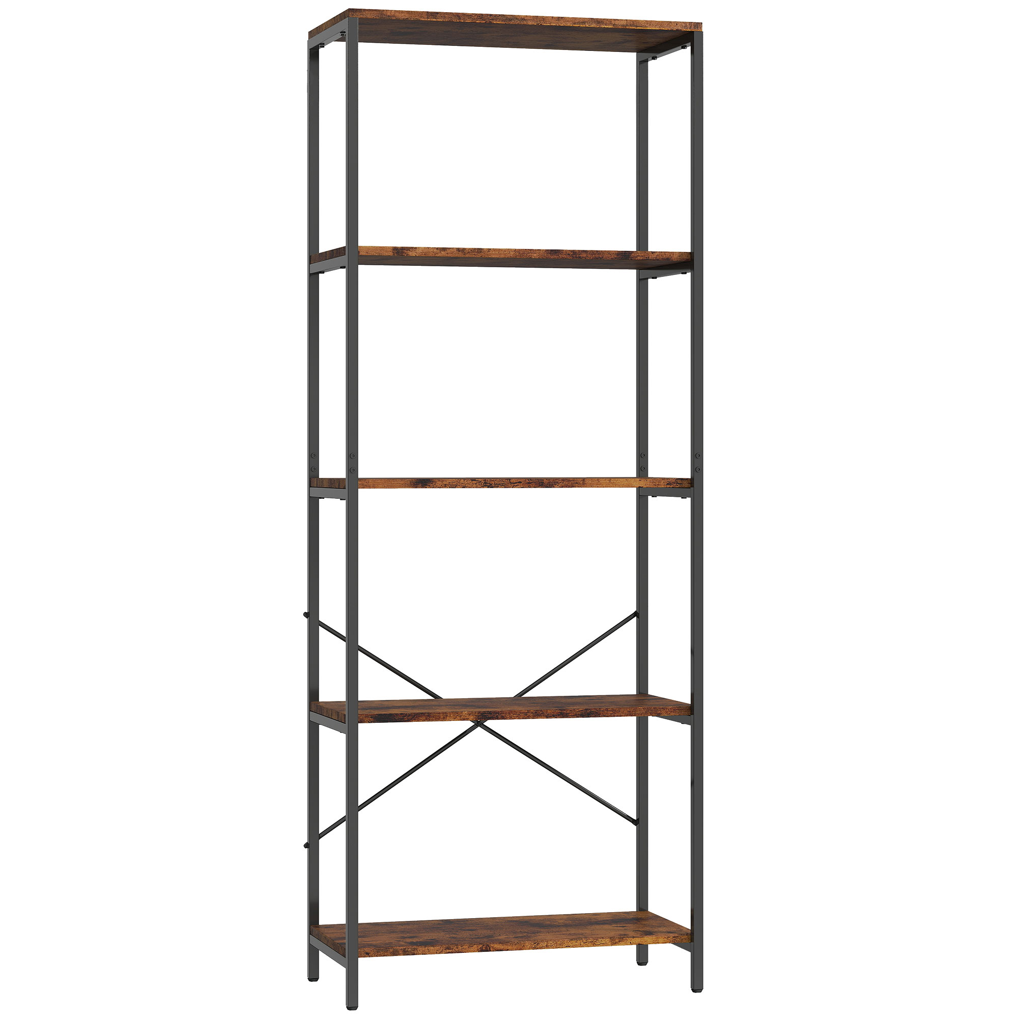 FEREDON 5-Tier Bookshelf, Industrial Bookcase with Metal Frame - Rustic Brown and Black - Life Essentials