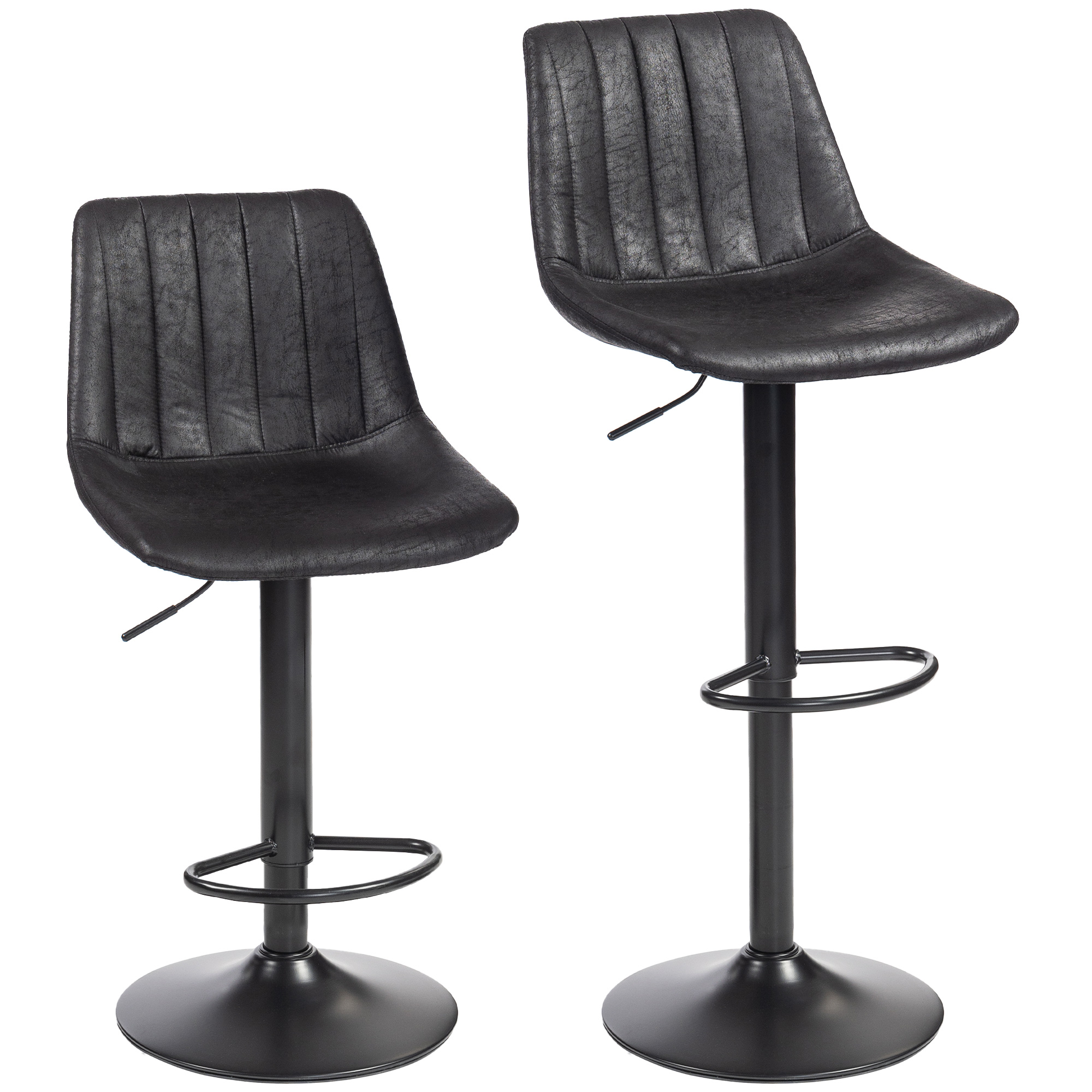 ORPHESSA Leather Bar Stools Set of 2 - Black - Life Essentials