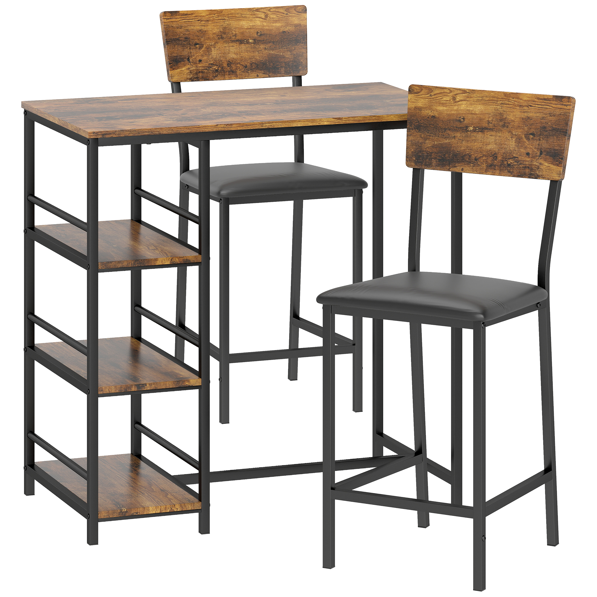 CLYVARRA Rectangular 3 Piece Compact Bar Table and Stool Set - Brown and Black - Life Essentials