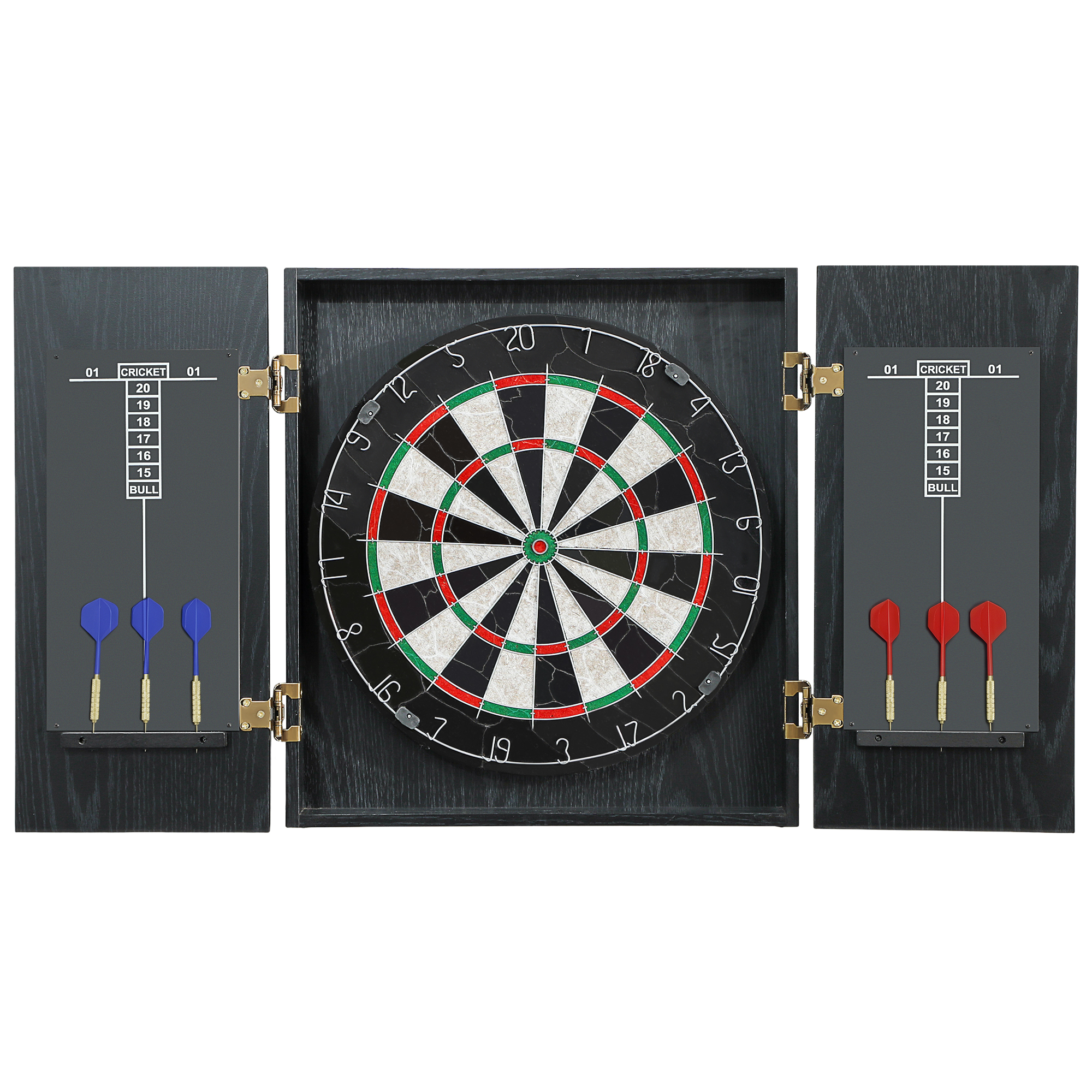 MORVALIS Bristle Dartboard with Cabinet and 6 Steel Tip Darts - Black - Life Essentials