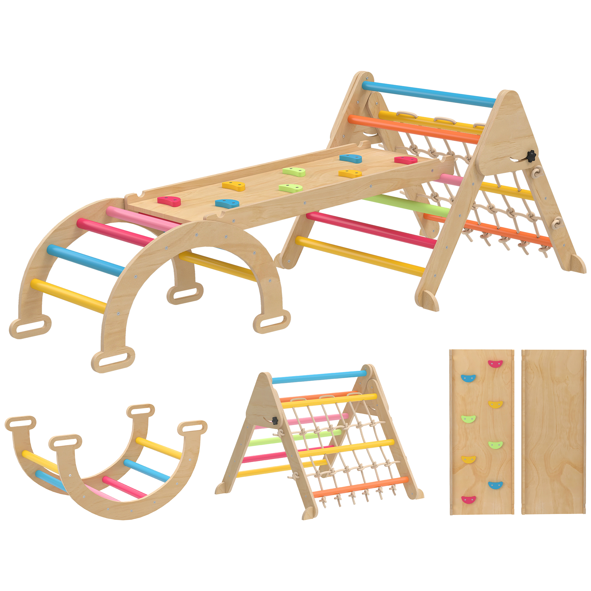 FENLORYN 8 in 1 Toddler Climbing Frame, Indoor Play Triangle Set with Slide, Arch and Triangle Ladder - Multicolour - Life Essentials