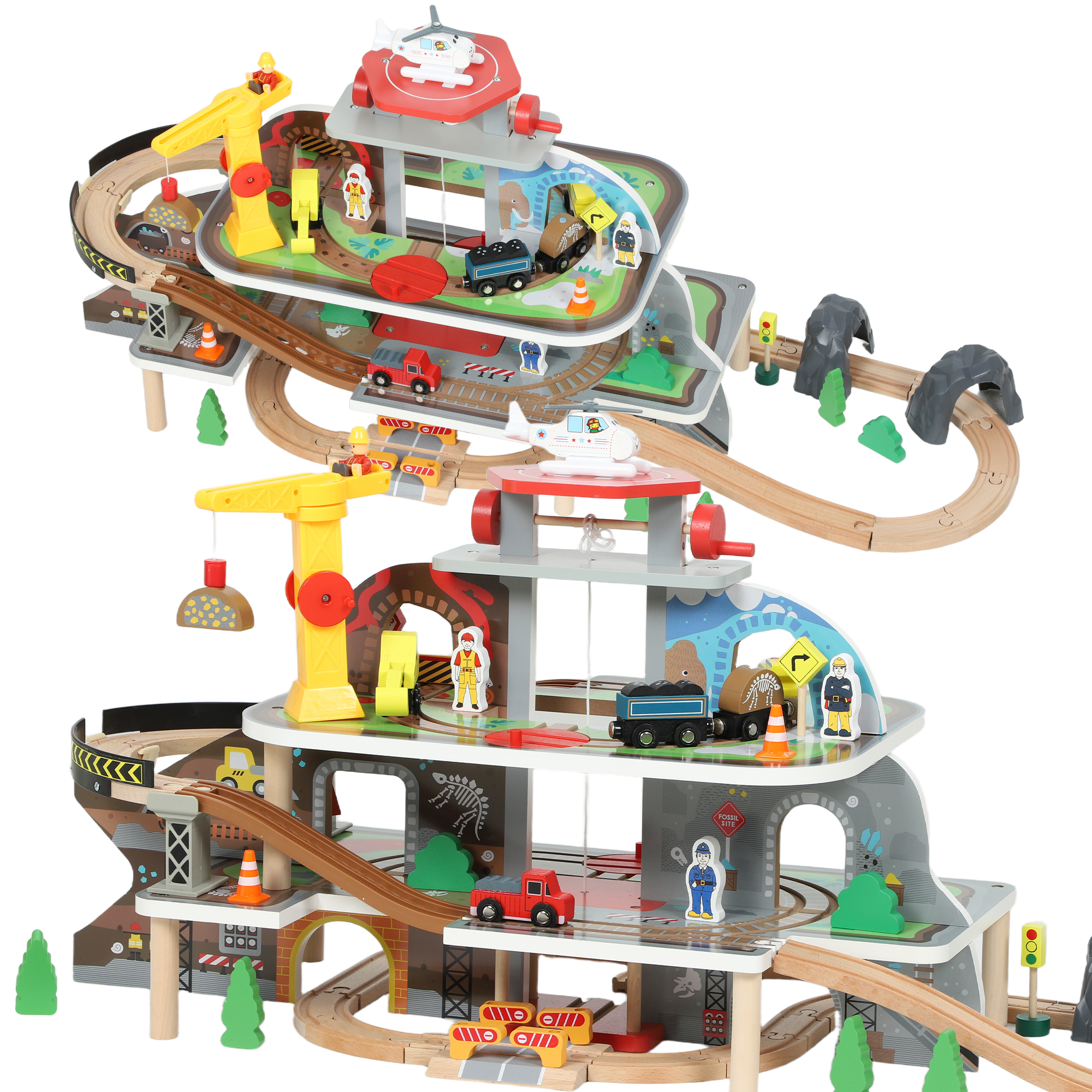 OSTAVELL 79 Piece Wooden Train Track Set for Kids Mine Themed with Crane - Multicolour - Life Essentials