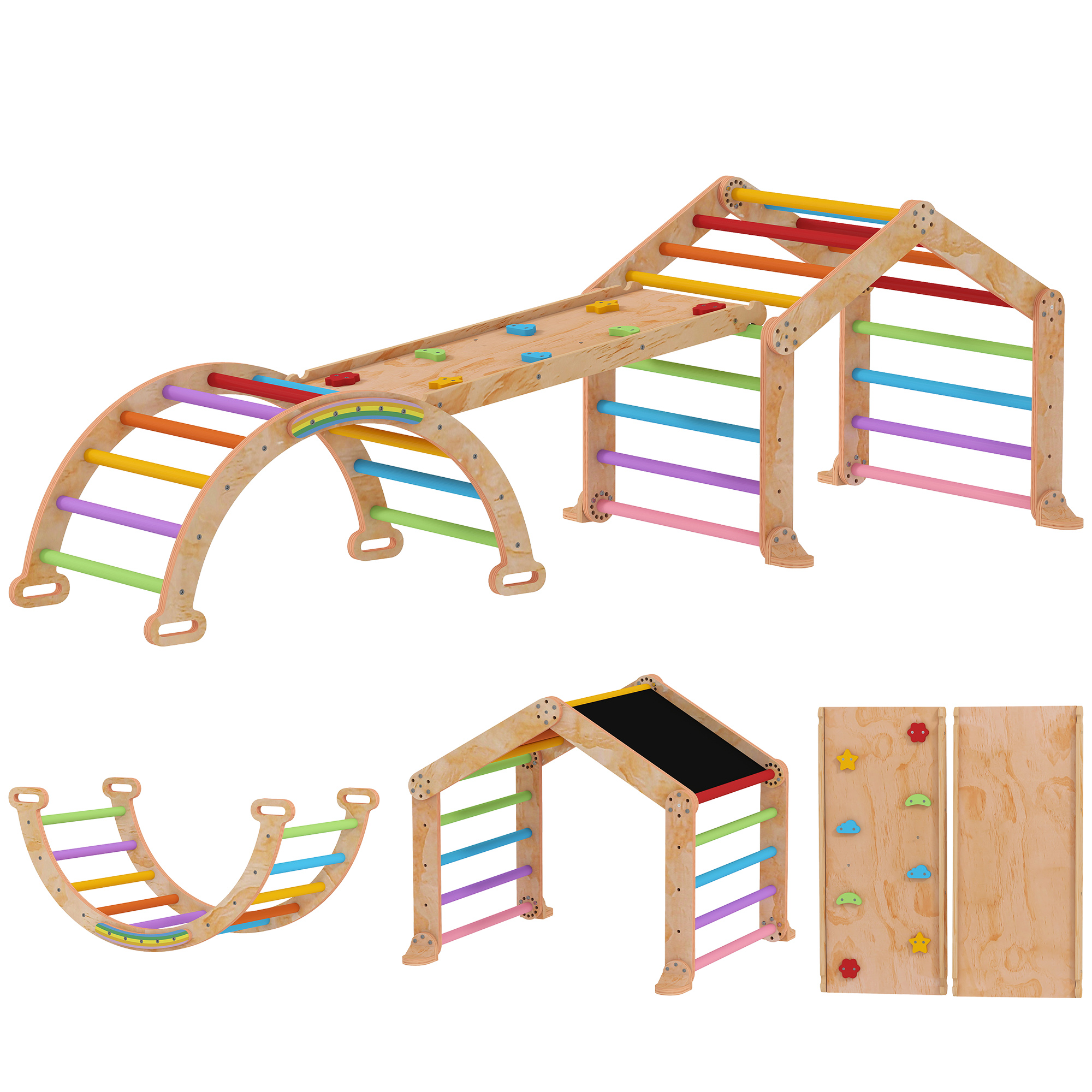 BRALTHOS 9 in 1 Toddler Climbing Frame with Ramp, Slide, Arch, Ladder and Blackboard for 18-48 Months - Multicolour - Life Essentials