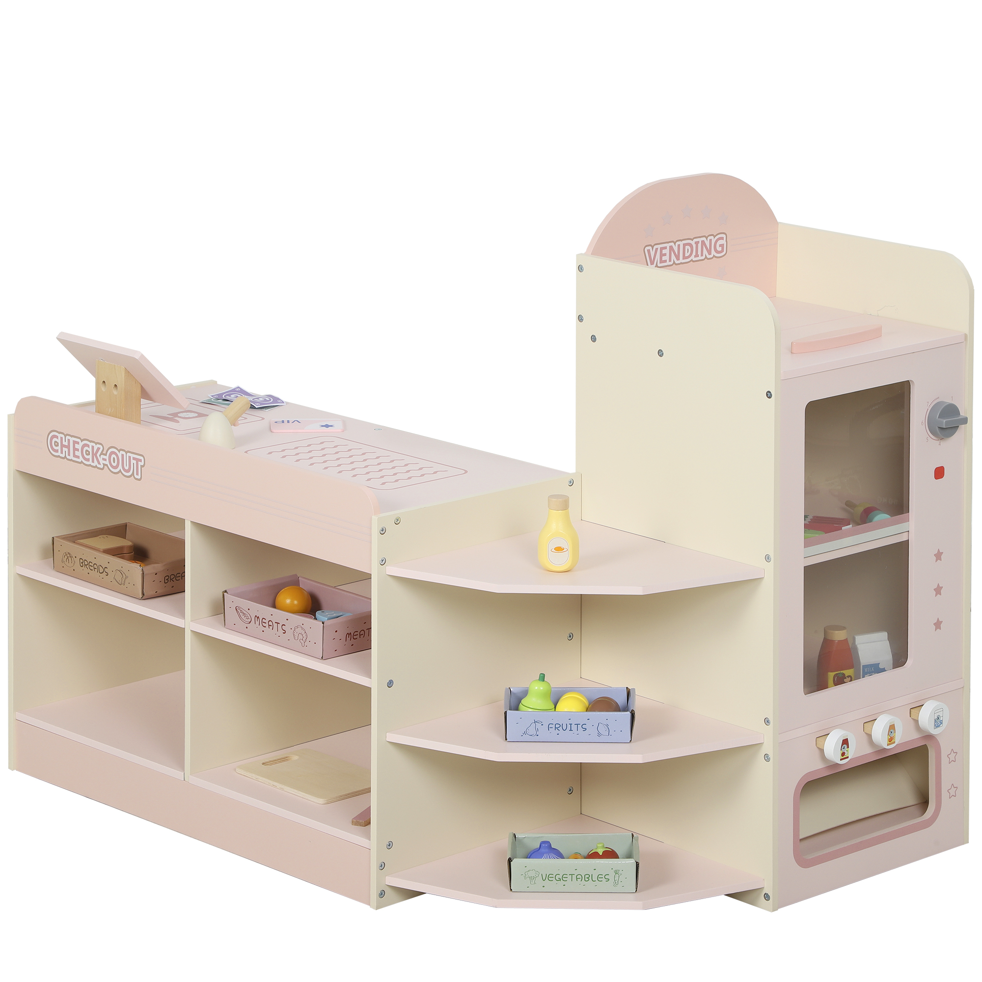 DRYSANDEL Kids Grocery Supermarket Playset with Cash Register and Vending Machine - Pink - Life Essentials