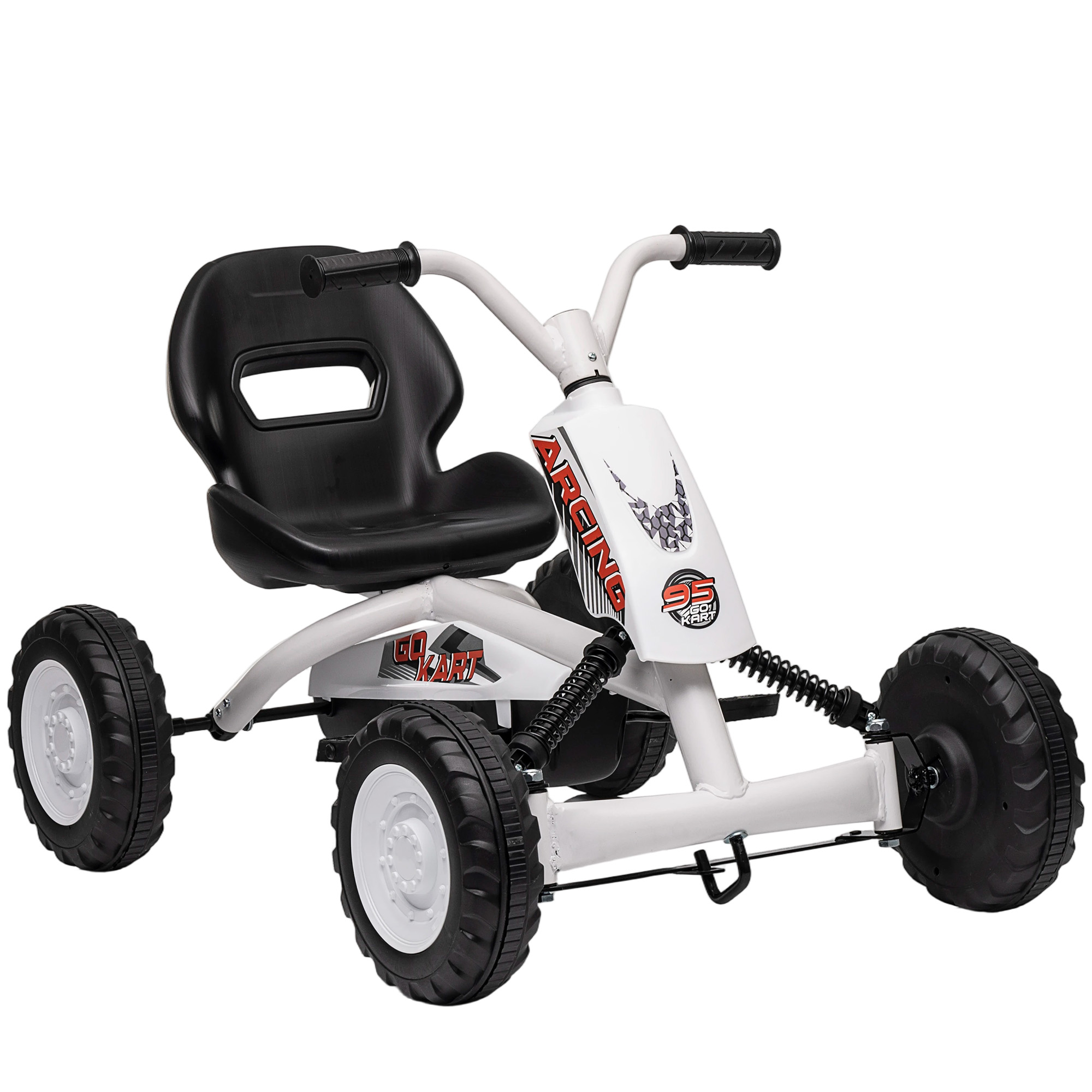 ARVENTHAL Kids Pedal Go Kart with Steel Frame, Sporty Design - White - Life Essentials