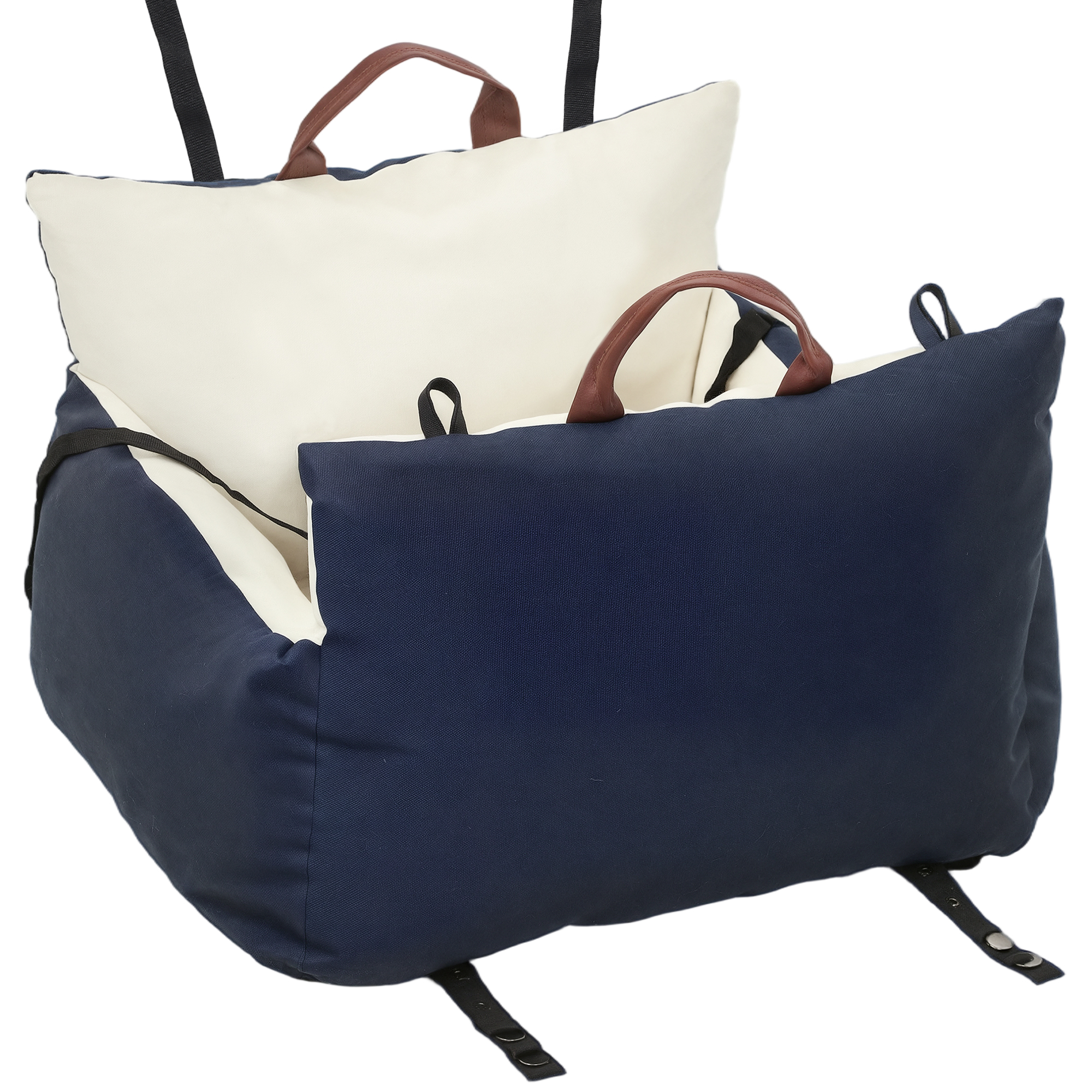 WYNTHERIS Dog Car Seat for Small Dog Under 5 KG Portable Travel Bed with Safety Belts - Navy Blue - Life Essentials