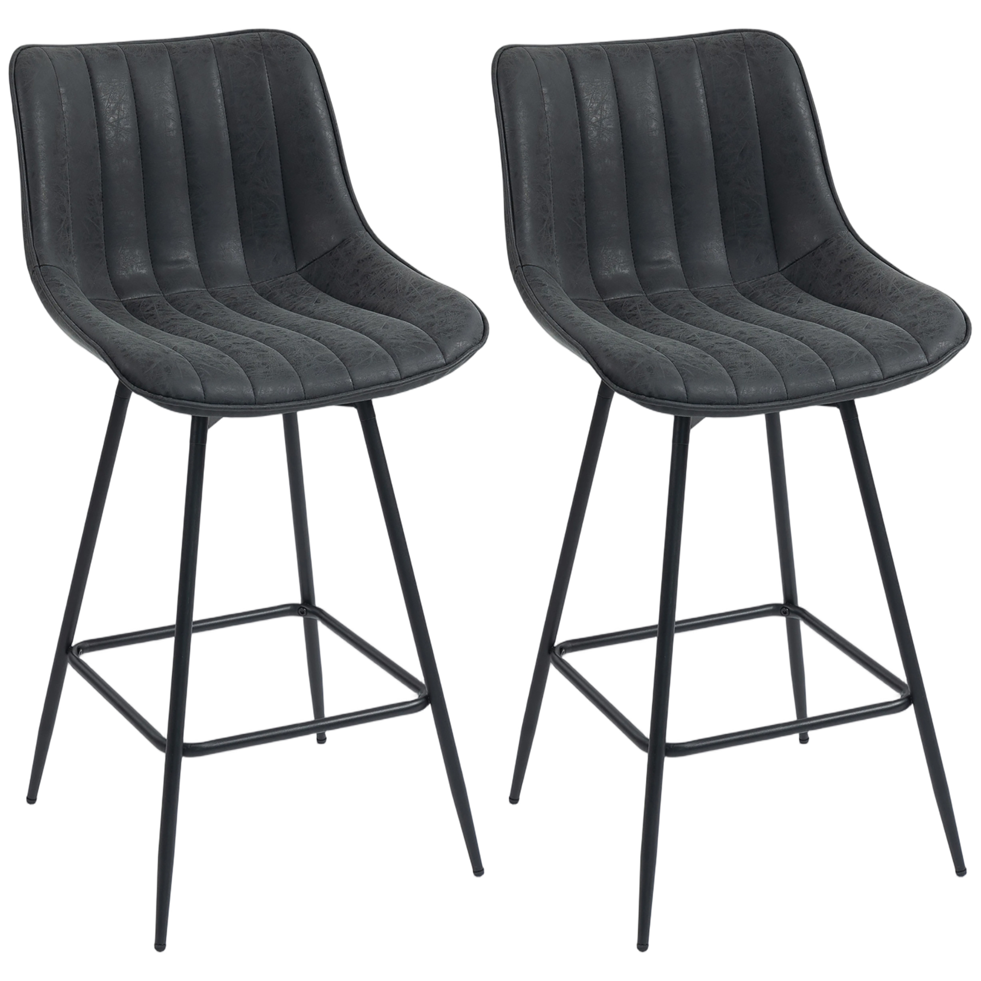 ONSLOW Leather Set of 2 Swivel Bar Stools - Black - Life Essentials