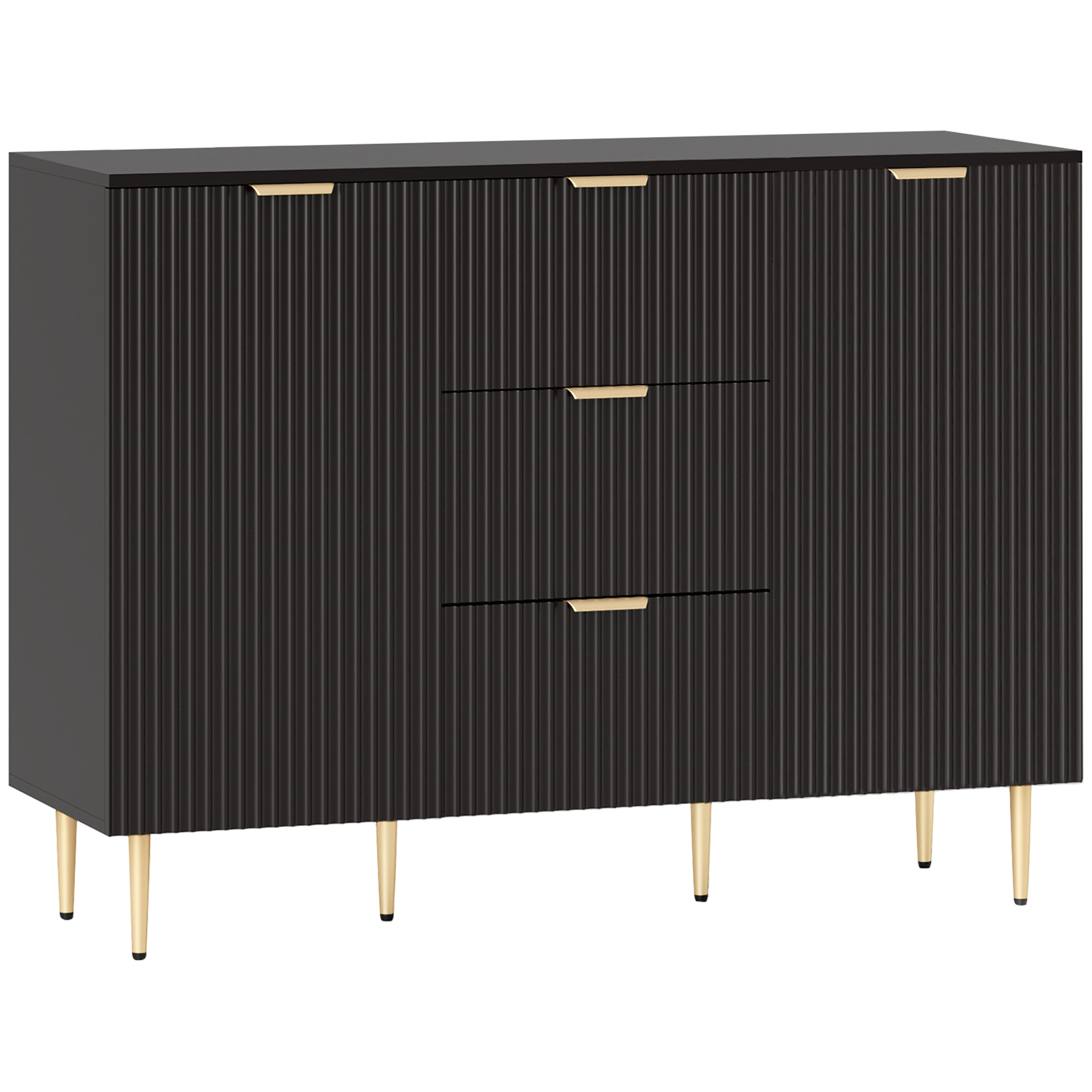 KELVOR 2 Door Sideboard with 3 Drawers and Adjustable Shelves - Black - Life Essentials
