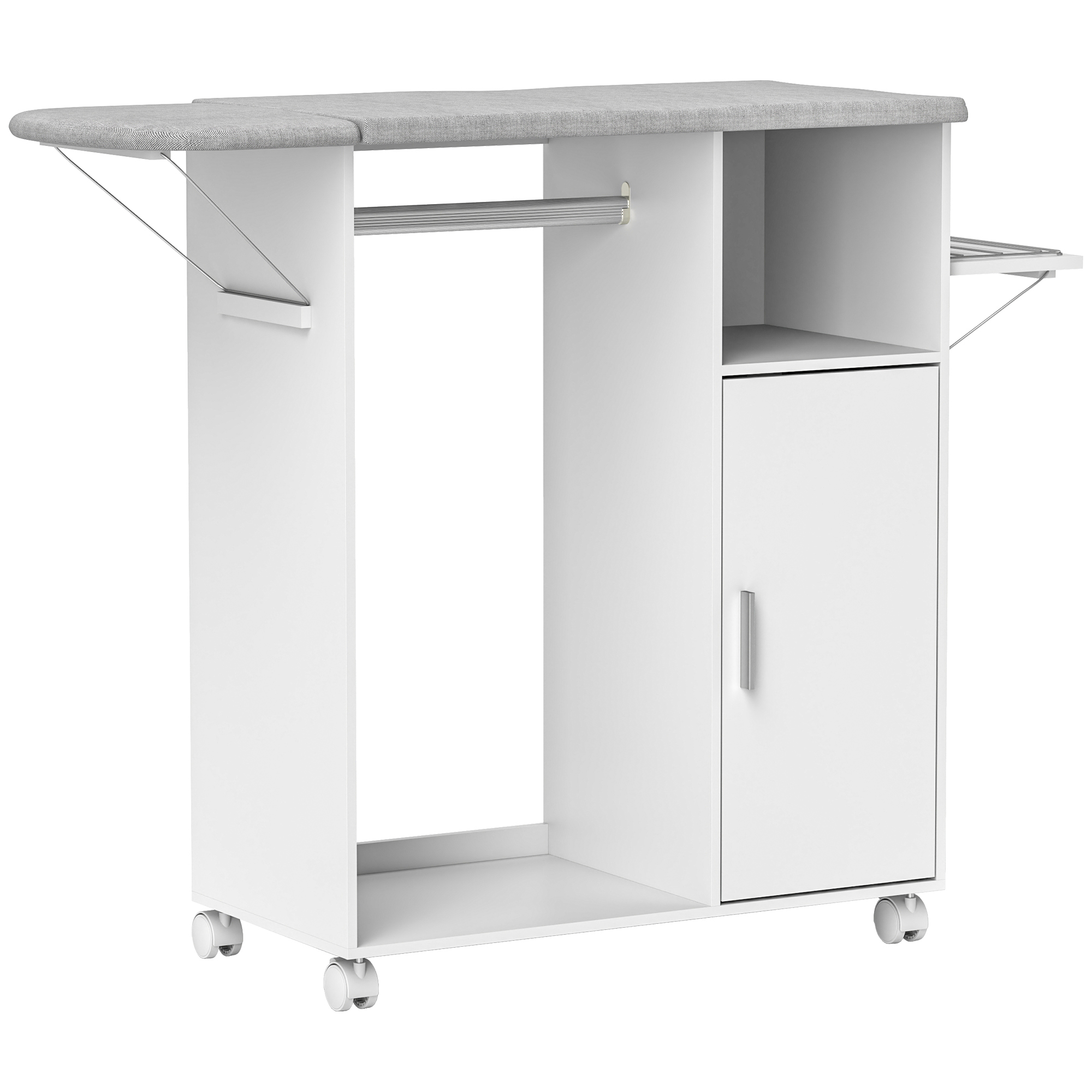 KRENVYR Rolling Ironing Board Cabinet with Storage - White - Life Essentials
