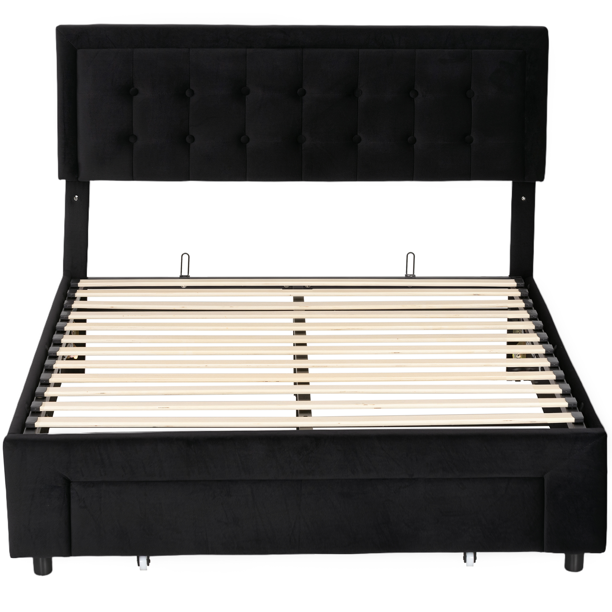 XERYTHRA Double Ottoman Storage Bed with Front Drawer - Black - Life Essentials