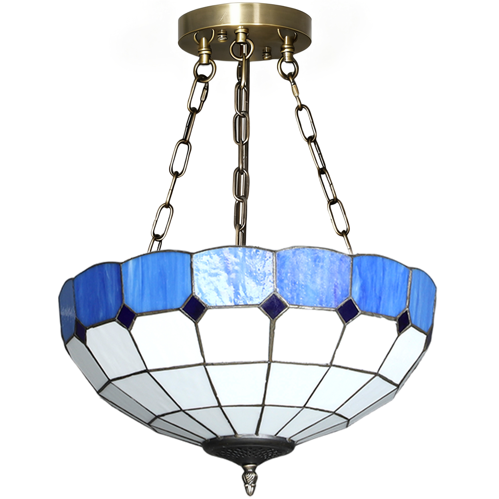 BRENTHYR Vintage Chandelier with 3 E27 Sockets and Semi Flush Mount - Blue - Life Essentials