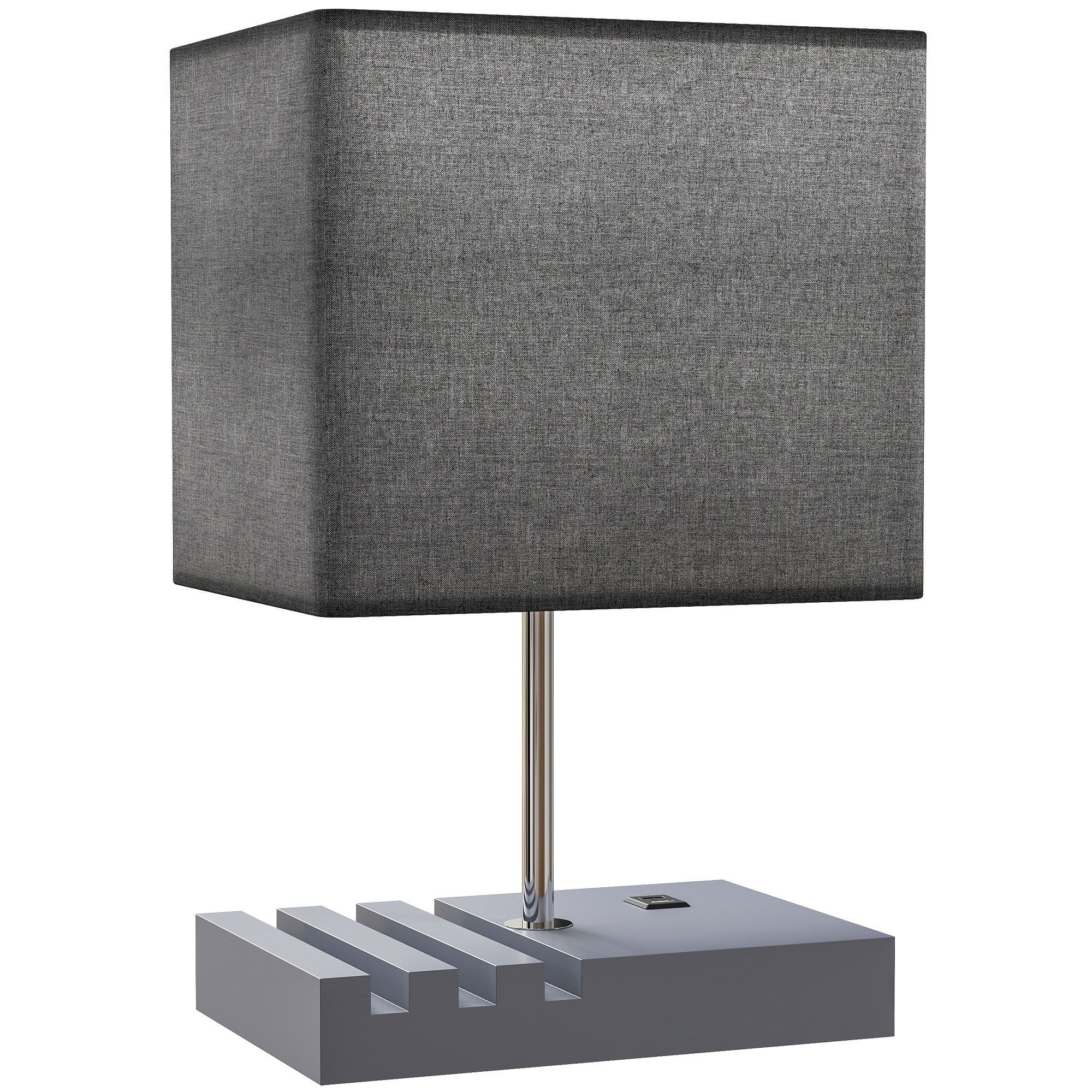 ARVEXIS Table Lamp with USB A+C Charging Ports, 3 Phone Stands and Fabric Shade - Grey - Life Essentials
