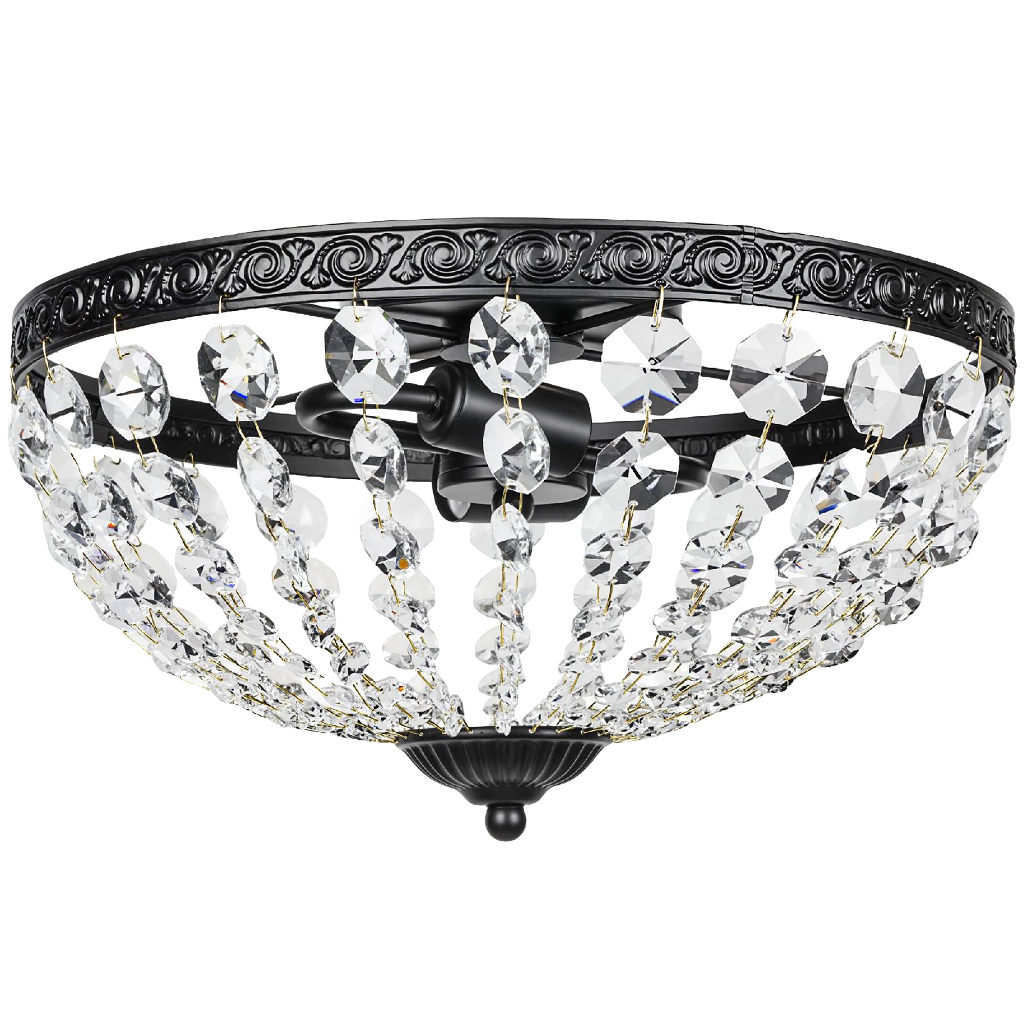 THALENYX 168 Octagonal Beads Crystal Chandelier with 2 Light Flush Mount - Black - Life Essentials