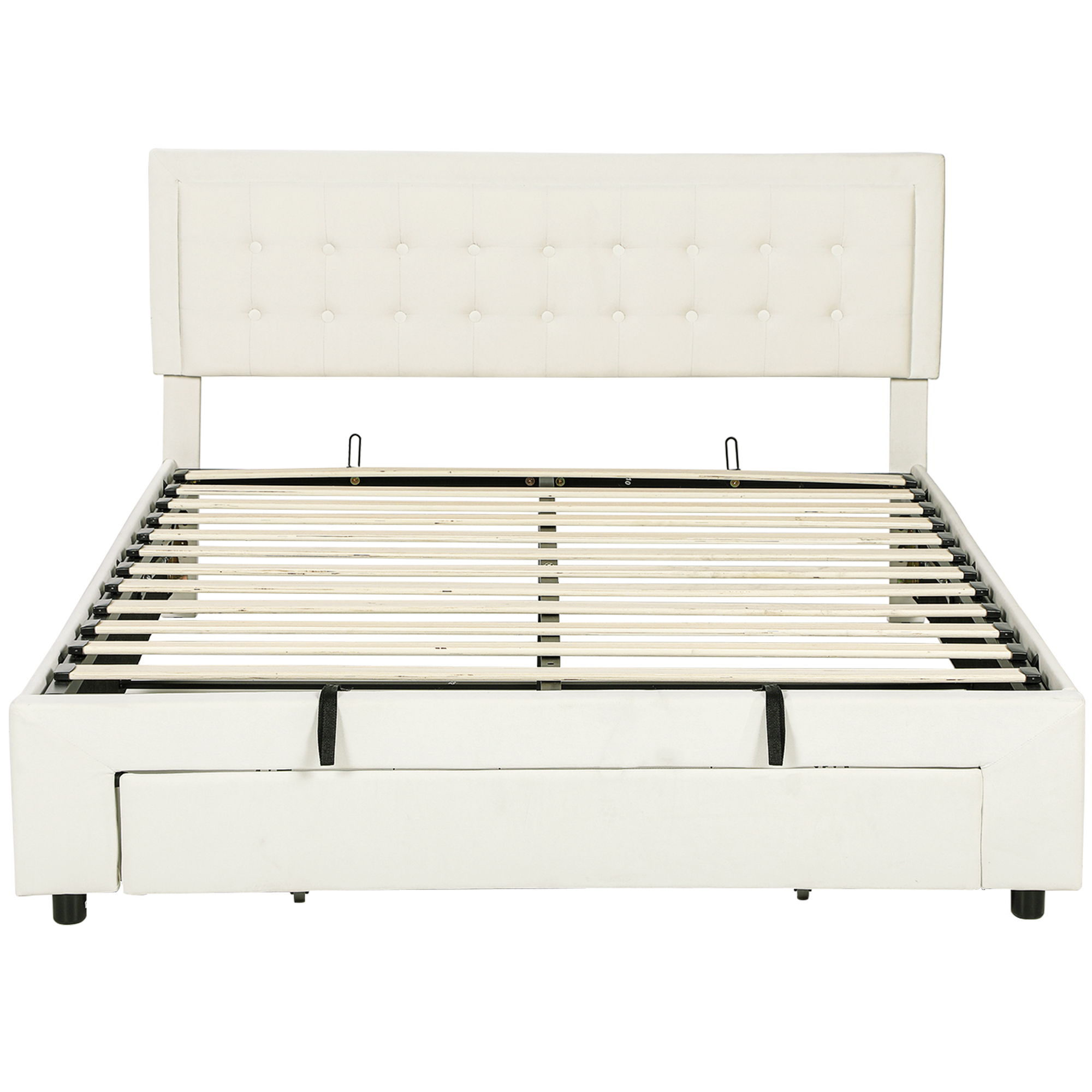 XERYTHRA Kingsize Ottoman Storage Bed with Front Drawer - Cream - Life Essentials