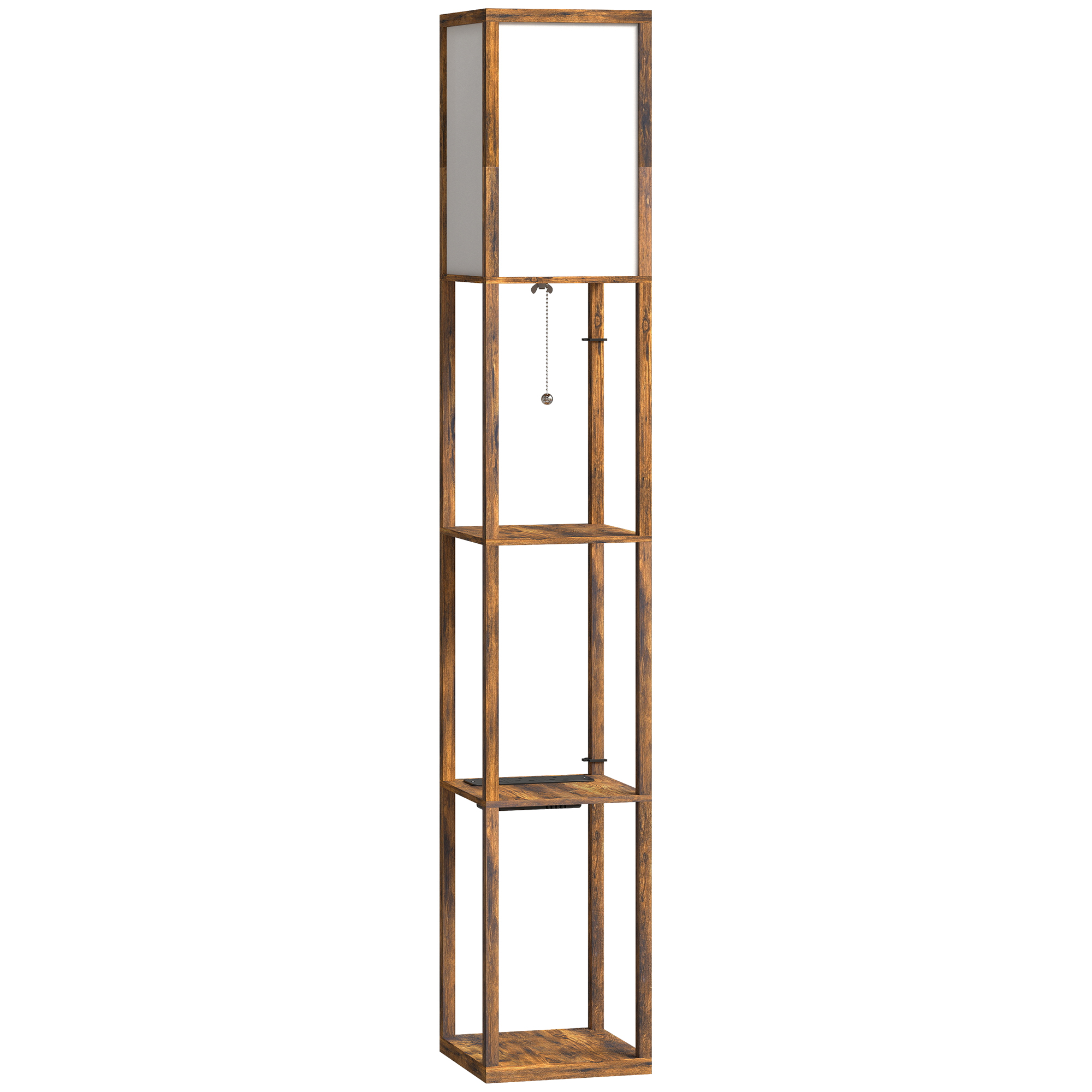 FORLEWYN Floor Lamp with Shelves, 4 Layer, USB Ports, 3 Colour Temperature - Rustic Brown - Life Essentials