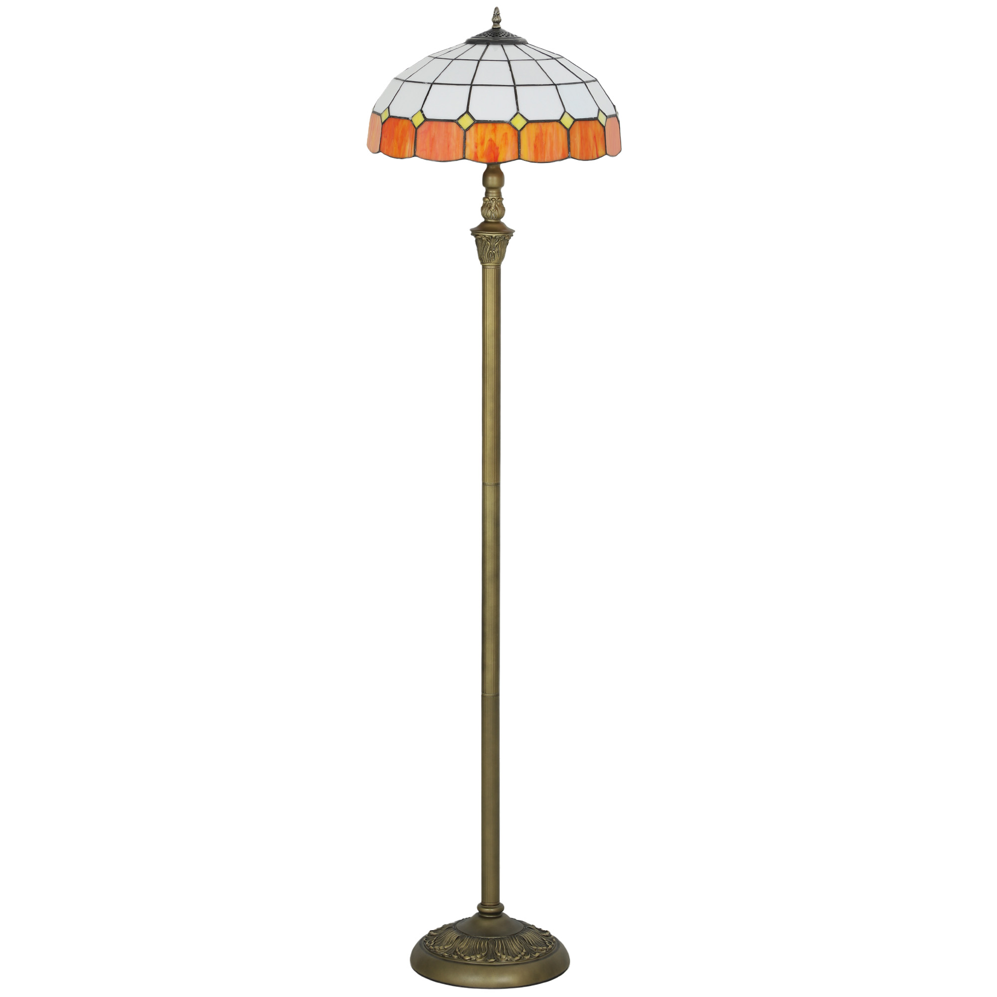 ALVARIX Tall Floor Lamp with Handcrafted Stained Glass Shade, Foot Switch and Dual Sockets - Orange - Life Essentials