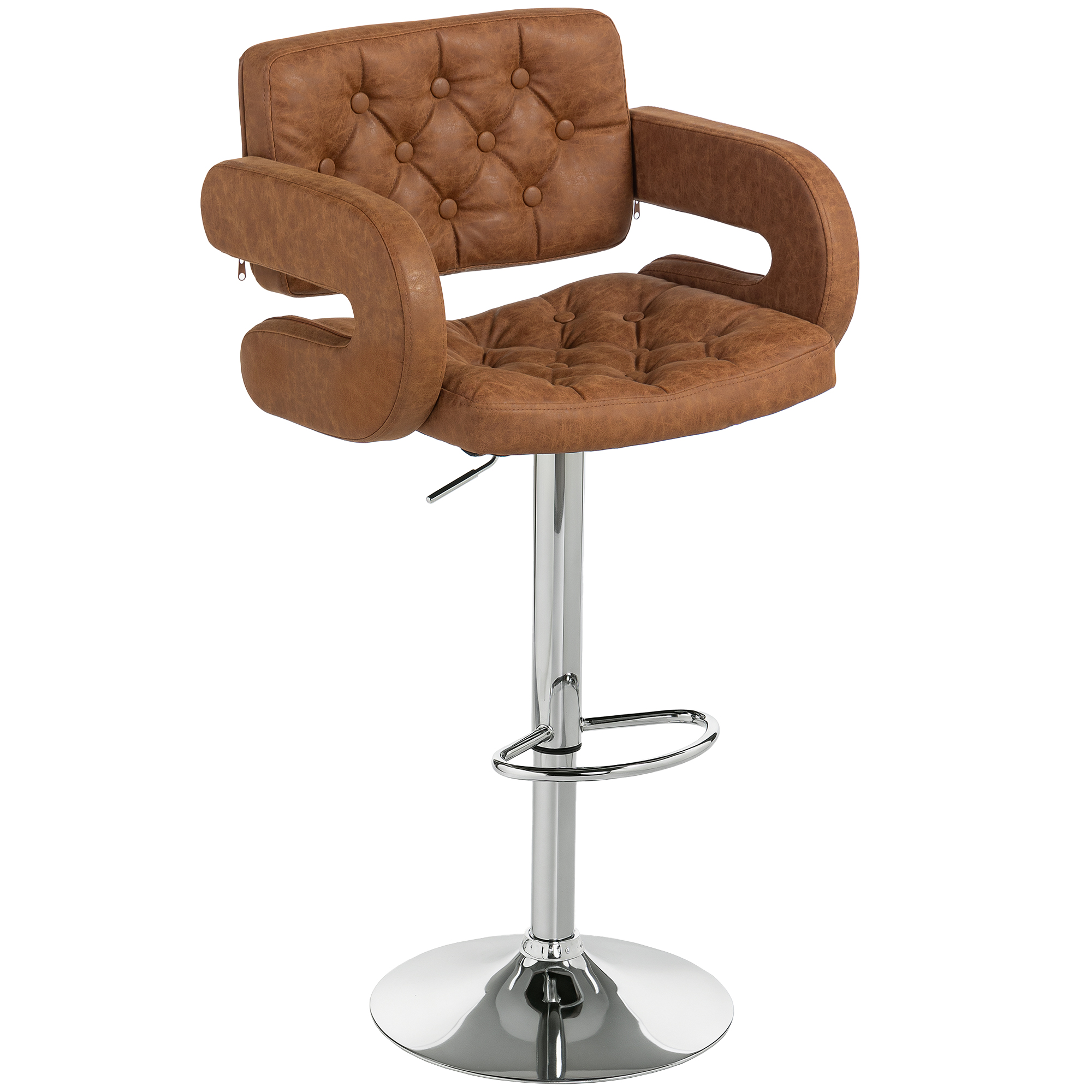 VRASTELLE Leather Bar Stool Height Adjustable with Footrest and Armrest - Brown - Life Essentials