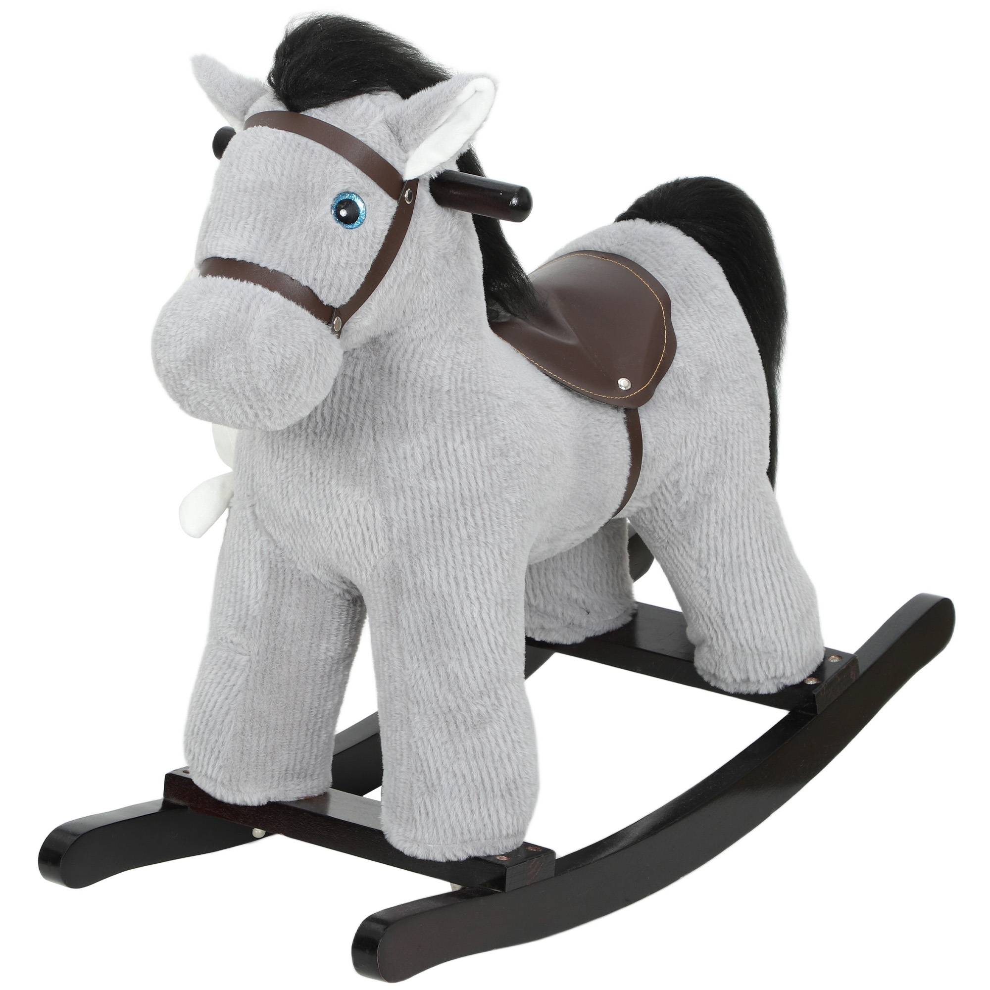 VINSTONE Baby Rocking Horse, Plush Ride on Toy with Handle Grip, Sound and Doll - Grey - Life Essentials