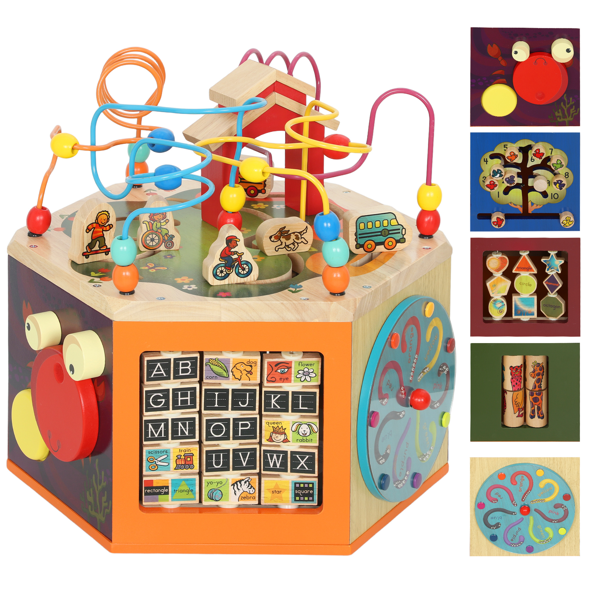 ARQUELIS 8 in 1 Wooden Kids Playset Activity Cube with Bead Maze - Life Essentials