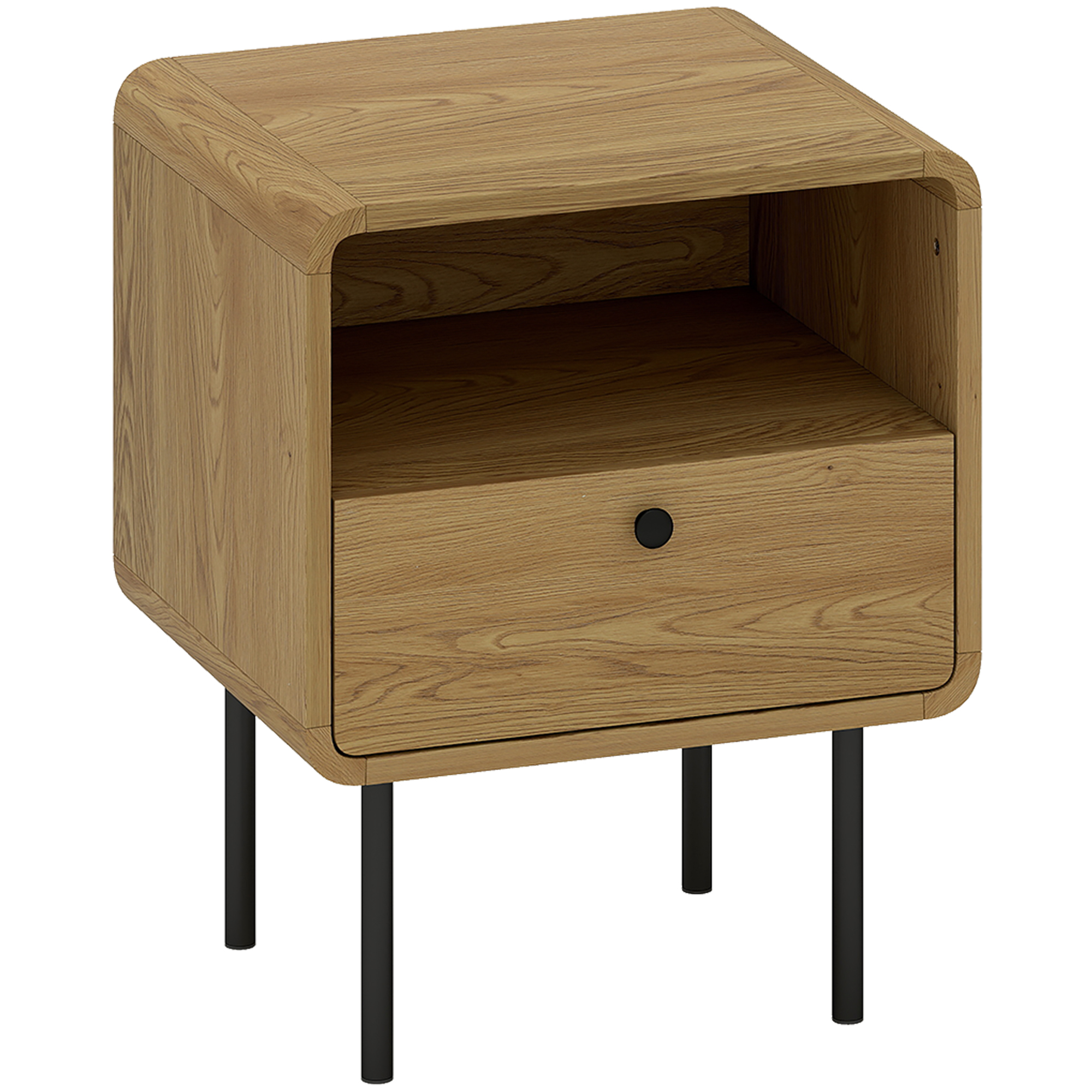 ORVENYX Bedside Table with Drawer and Open Shelf - Light Wood - Life Essentials