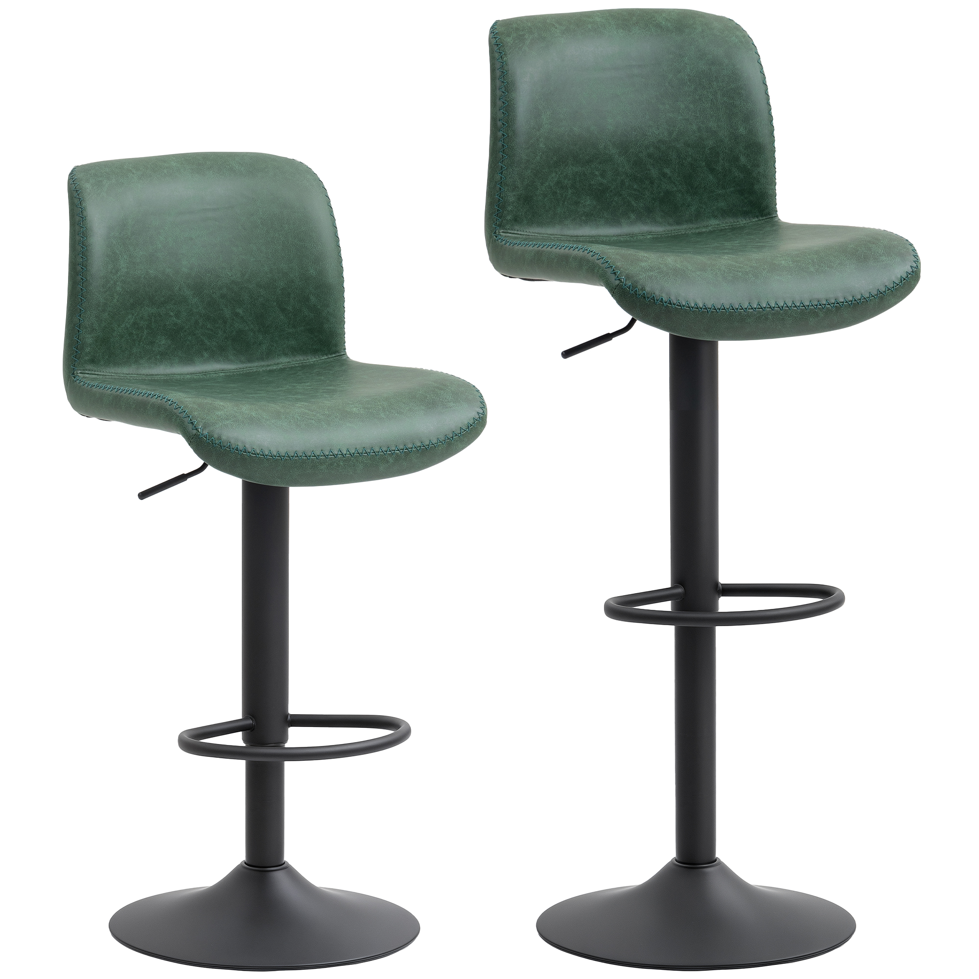 FRAELYNNE Leather Bar Stools Set of 2 with Footrest - Green - Life Essentials
