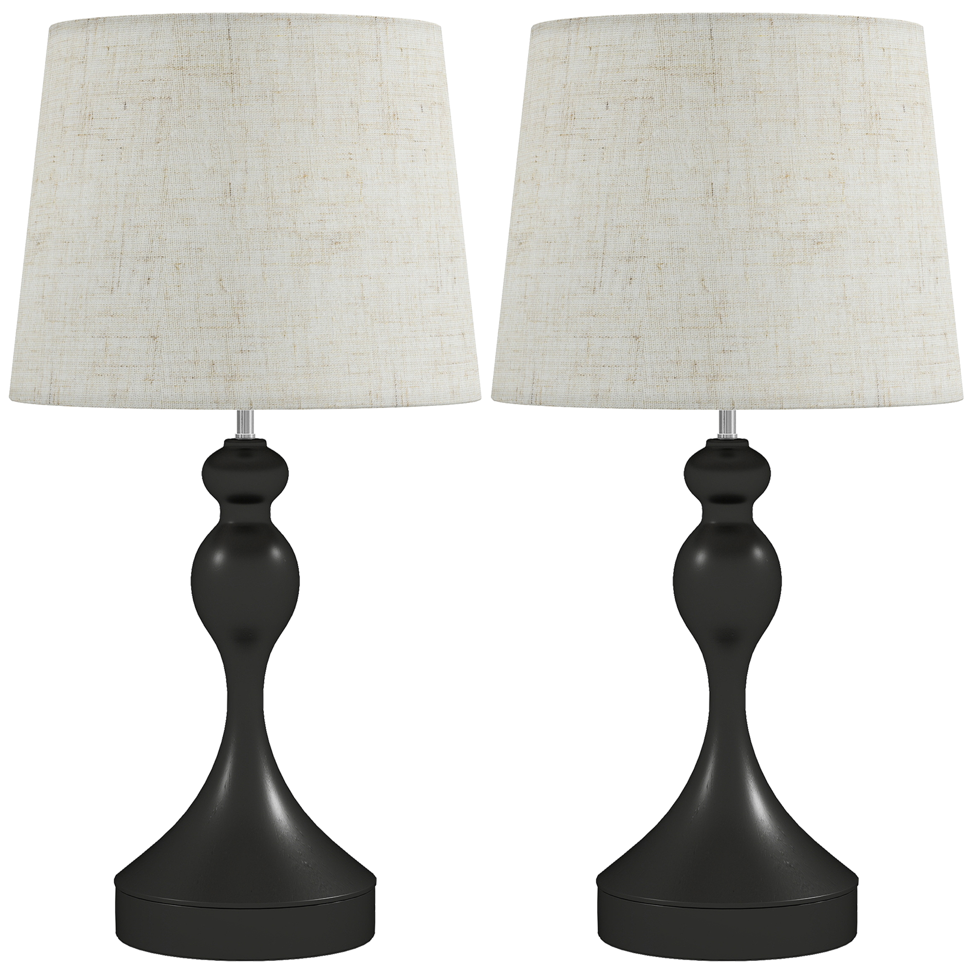 HELVARIN Table Lamp 3 Colour Temperatures with USB Ports Set of 2 - Black - Life Essentials