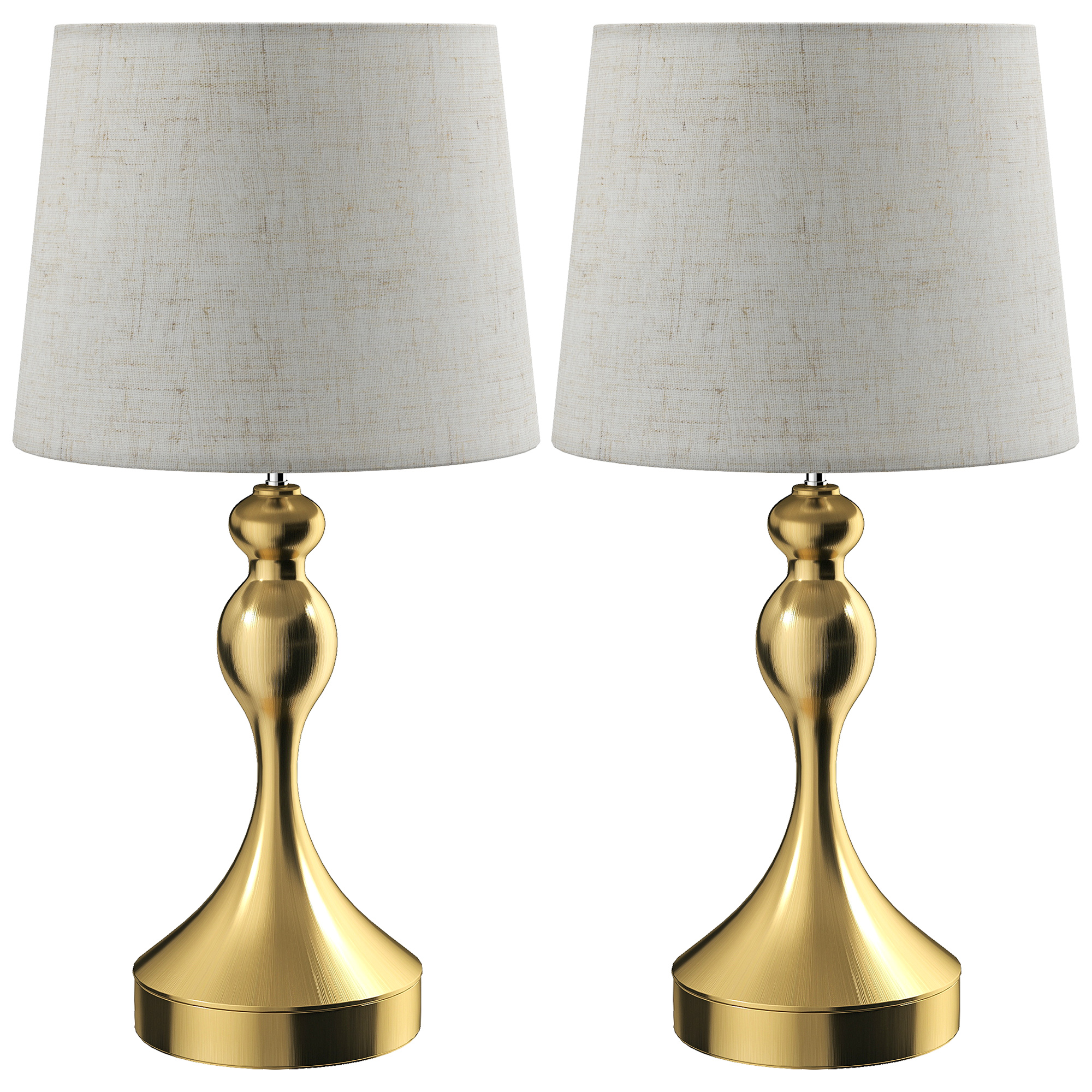 HELVARIN Table Lamp 3 Colour Temperatures with USB A+C Charging Ports and Linen Shade Set of 2 - Gold - Life Essentials