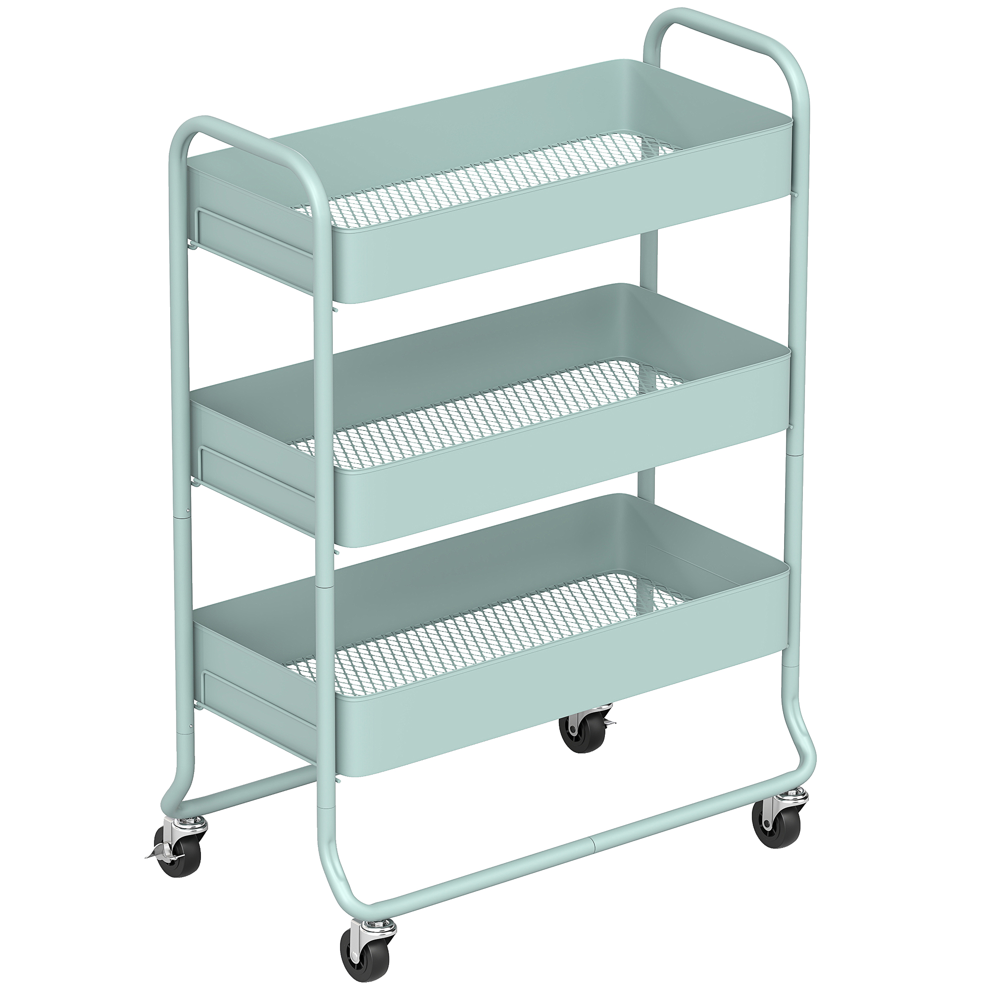 WALVORN 3-Tier Storage Trolley on Wheels with Rolling Utility Cart and Mesh Backets - Green - Life Essentials
